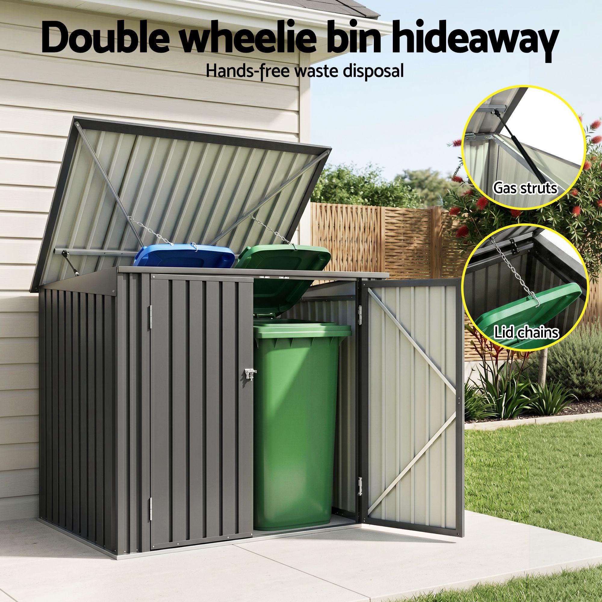 Giantz Garden Shed Wheelie Bin Storage Enclosure Outdoor Lockable Steel Cabinet