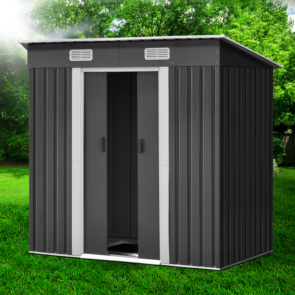Sheds: Giantz Garden Shed 1.94x1.21M w/Metal Base Sheds Outdoor Storage Tool Steel House Sliding Door