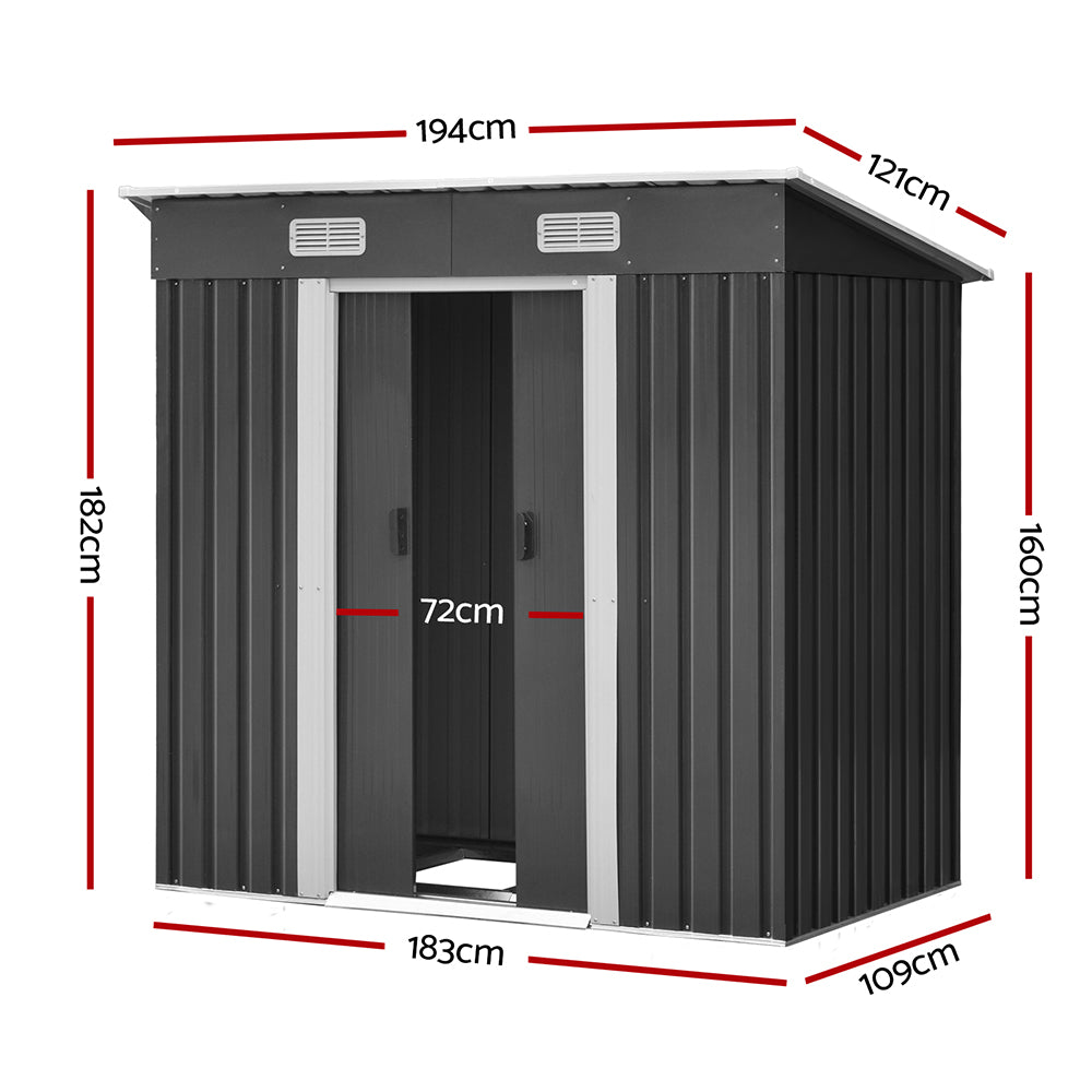 Sheds: Giantz Garden Shed 1.94x1.21M w/Metal Base Sheds Outdoor Storage Tool Steel House Sliding Door