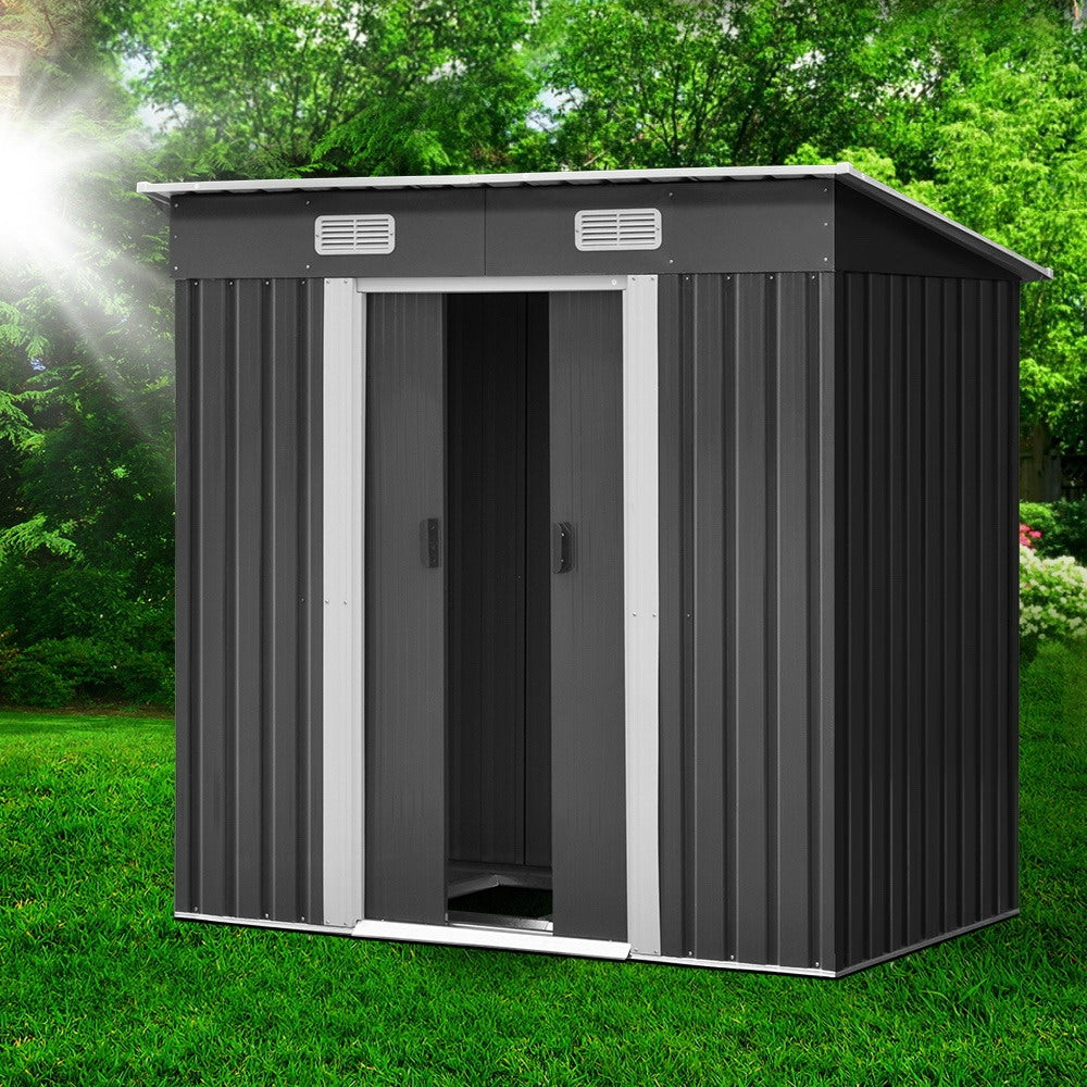 Sheds: Giantz Garden Shed 1.94x1.21M w/Metal Base Sheds Outdoor Storage Tool Steel House Sliding Door