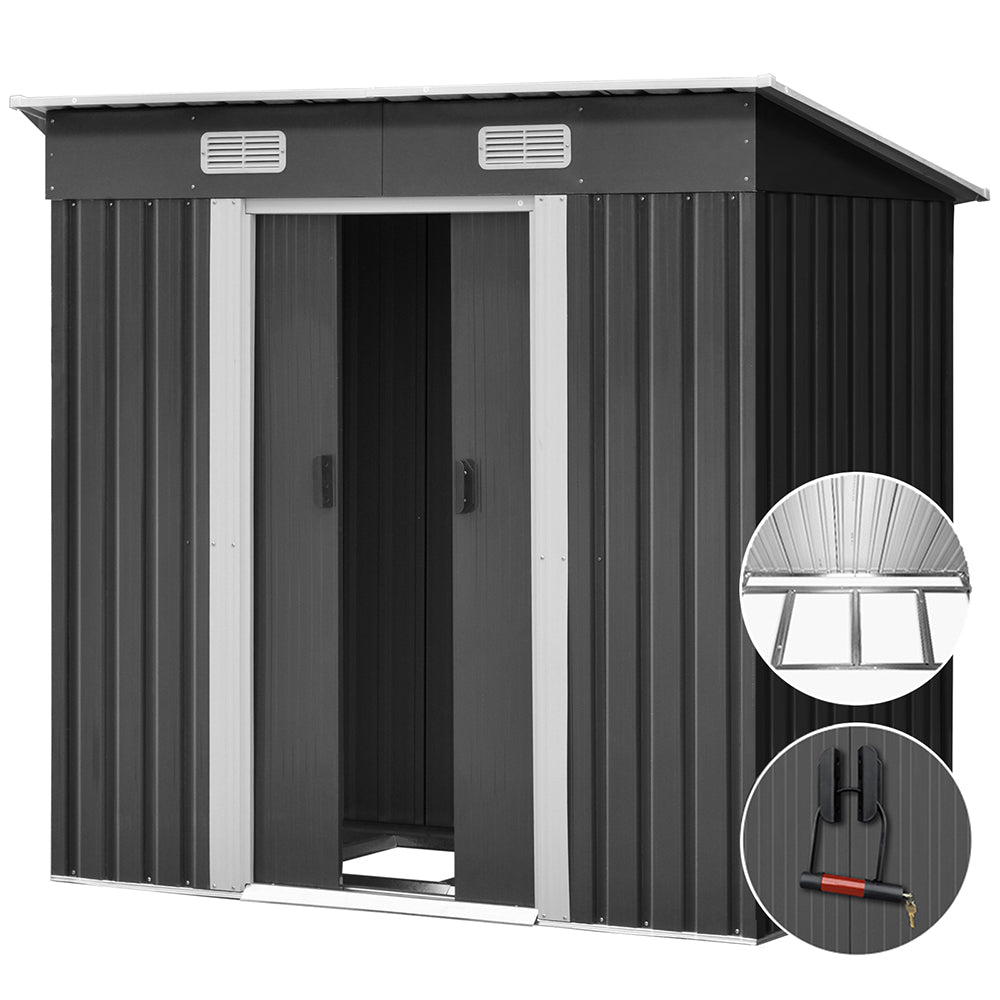Sheds: Giantz Garden Shed 1.94x1.21M w/Metal Base Sheds Outdoor Storage Tool Steel House Sliding Door