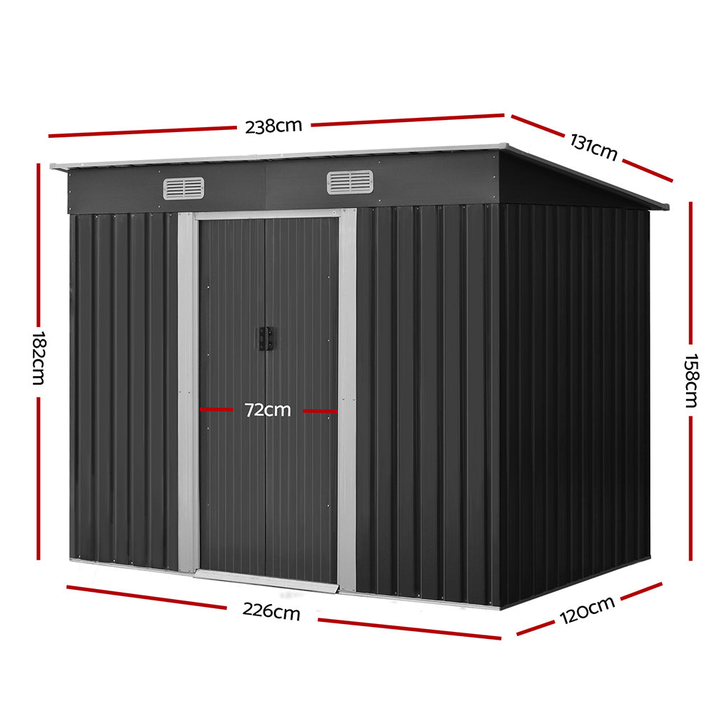 Sheds: Giantz Garden Shed 2.38x1.31M Sheds Outdoor Storage Tool Metal Workshop Shelter Sliding Door