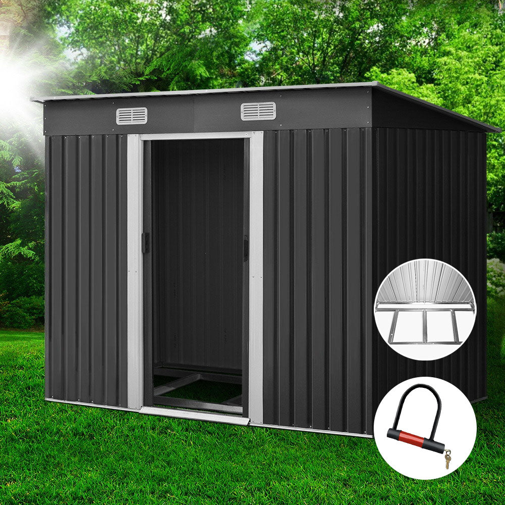Sheds: Giantz Garden Shed 2.38x1.31M w/Metal Base Sheds Outdoor Storage Tool Workshop Sliding Door