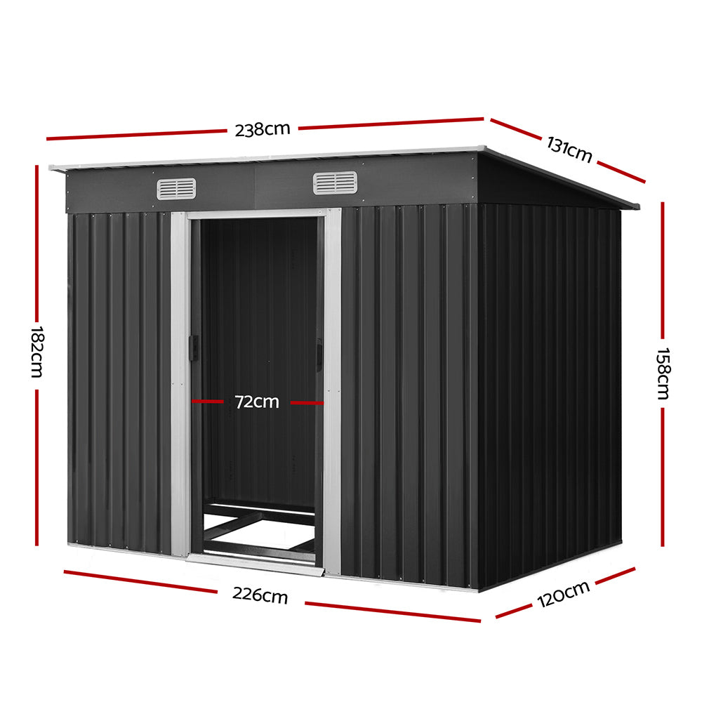 Sheds: Giantz Garden Shed 2.38x1.31M w/Metal Base Sheds Outdoor Storage Tool Workshop Sliding Door