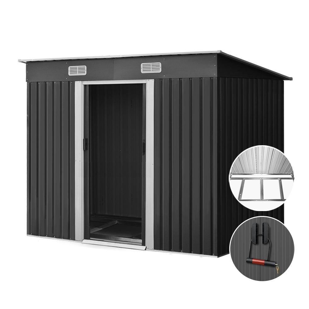 Sheds: Giantz Garden Shed 2.38x1.31M w/Metal Base Sheds Outdoor Storage Tool Workshop Sliding Door