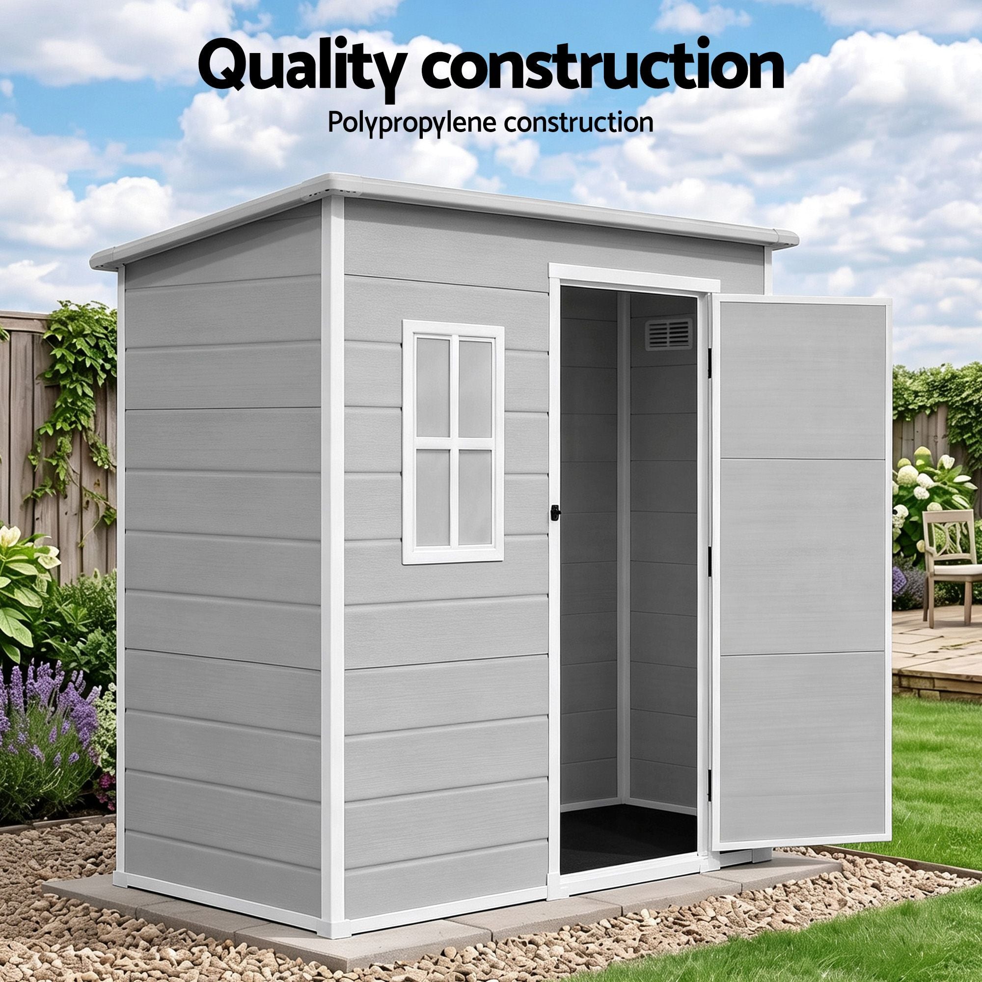 Giantz Garden Shed Outdoor Storage Box 1.87x1.28M Resin Tool Shed Backyard Grey
