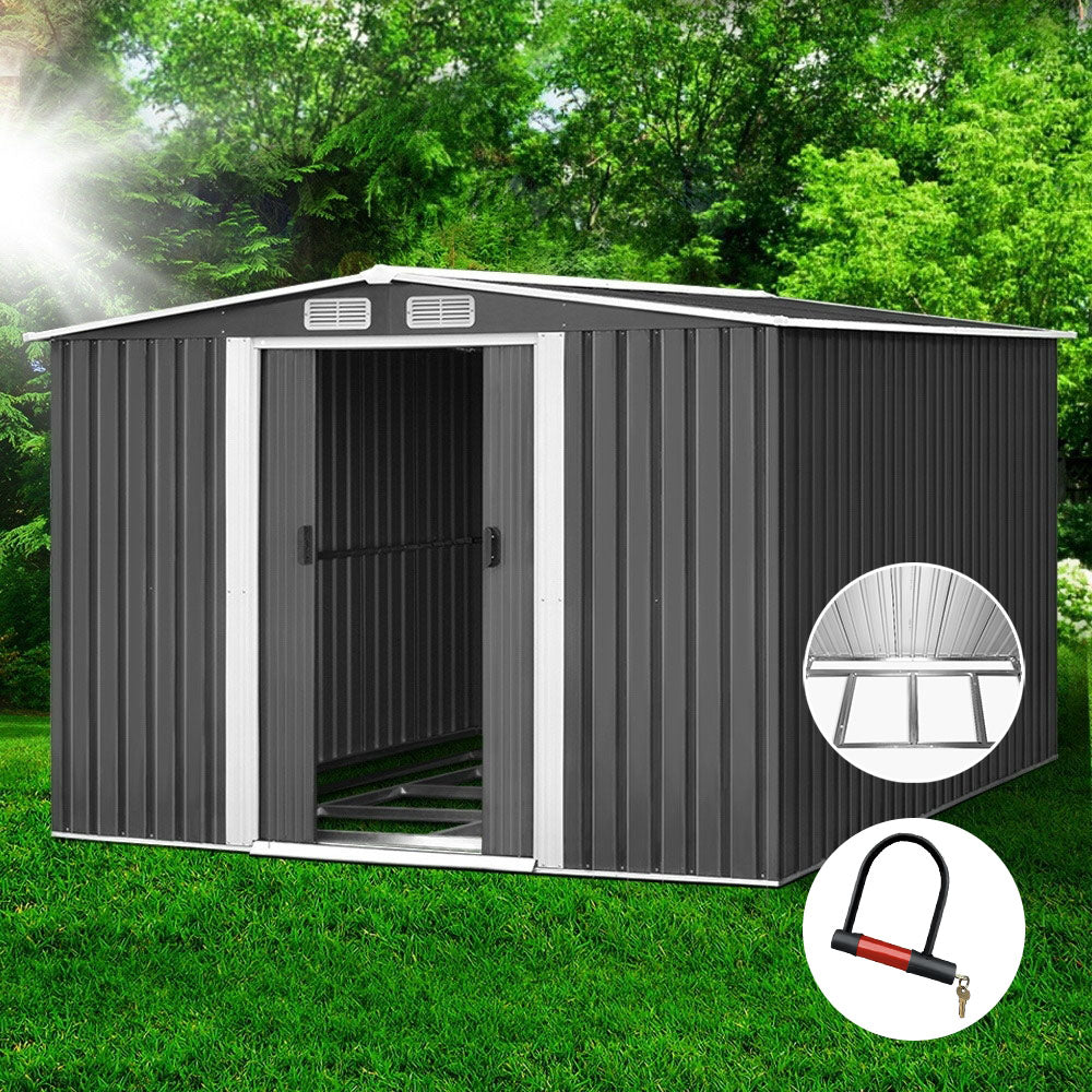 Sheds: Giantz Garden Shed 2.58x3.14M w/Metal Base Sheds Outdoor Storage Workshop Shelter Sliding Door