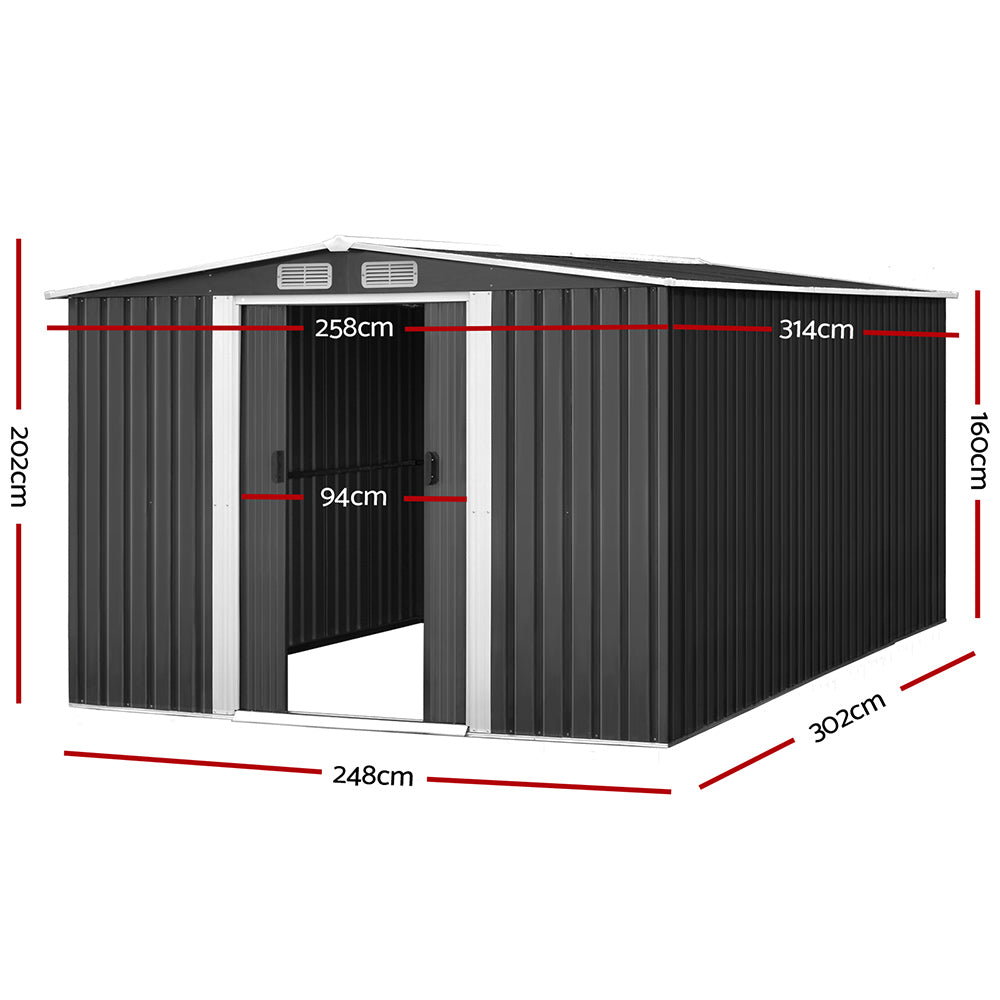 Sheds: Giantz Garden Shed 2.58x3.14M w/Metal Base Sheds Outdoor Storage Workshop Shelter Sliding Door