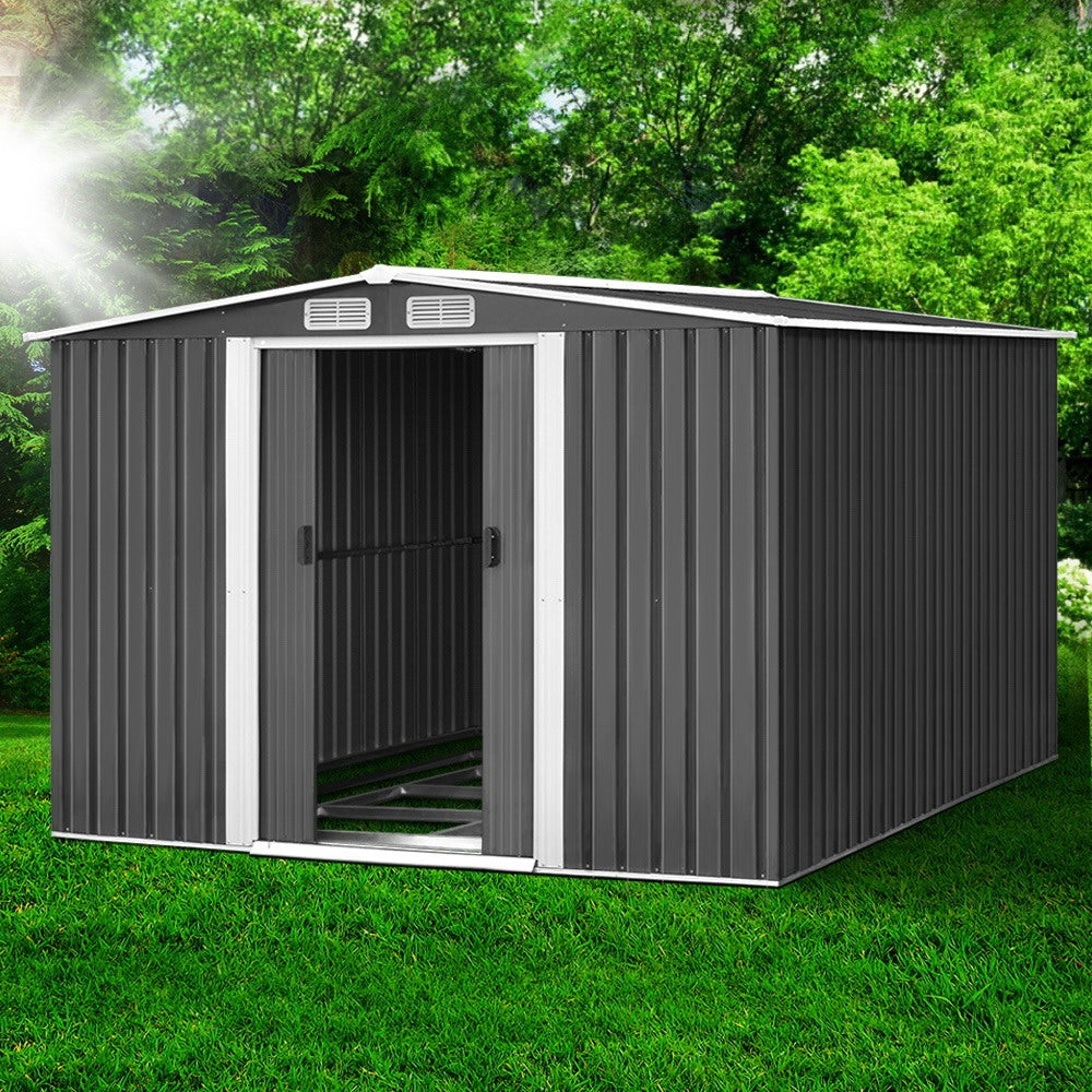 Sheds: Giantz Garden Shed 2.58x3.14M w/Metal Base Sheds Outdoor Storage Workshop Shelter Sliding Door