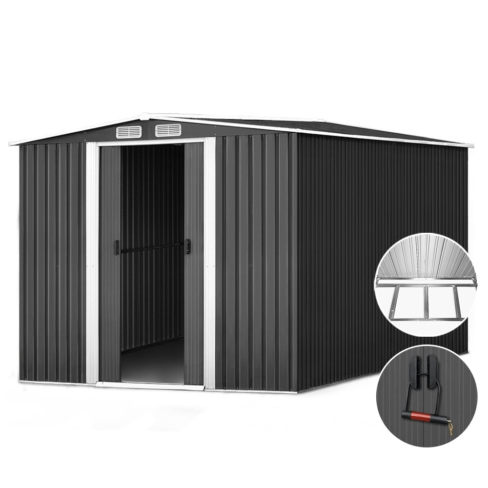 Sheds: Giantz Garden Shed 2.58x3.14M w/Metal Base Sheds Outdoor Storage Workshop Shelter Sliding Door