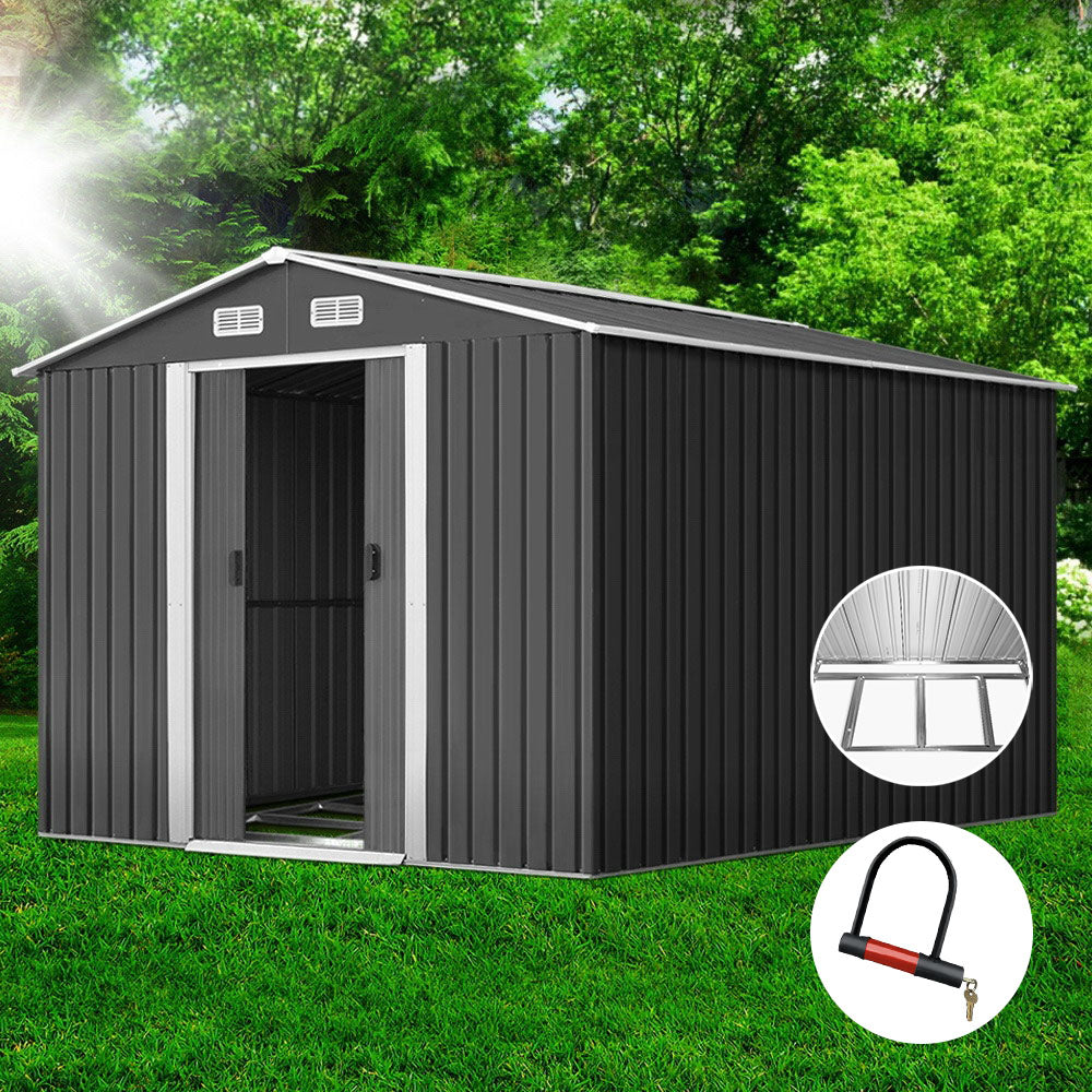 Sheds: Giantz Garden Shed 2.6x3.9M w/Metal Base Sheds Outdoor Storage Workshop Tool Shelter Sliding Door
