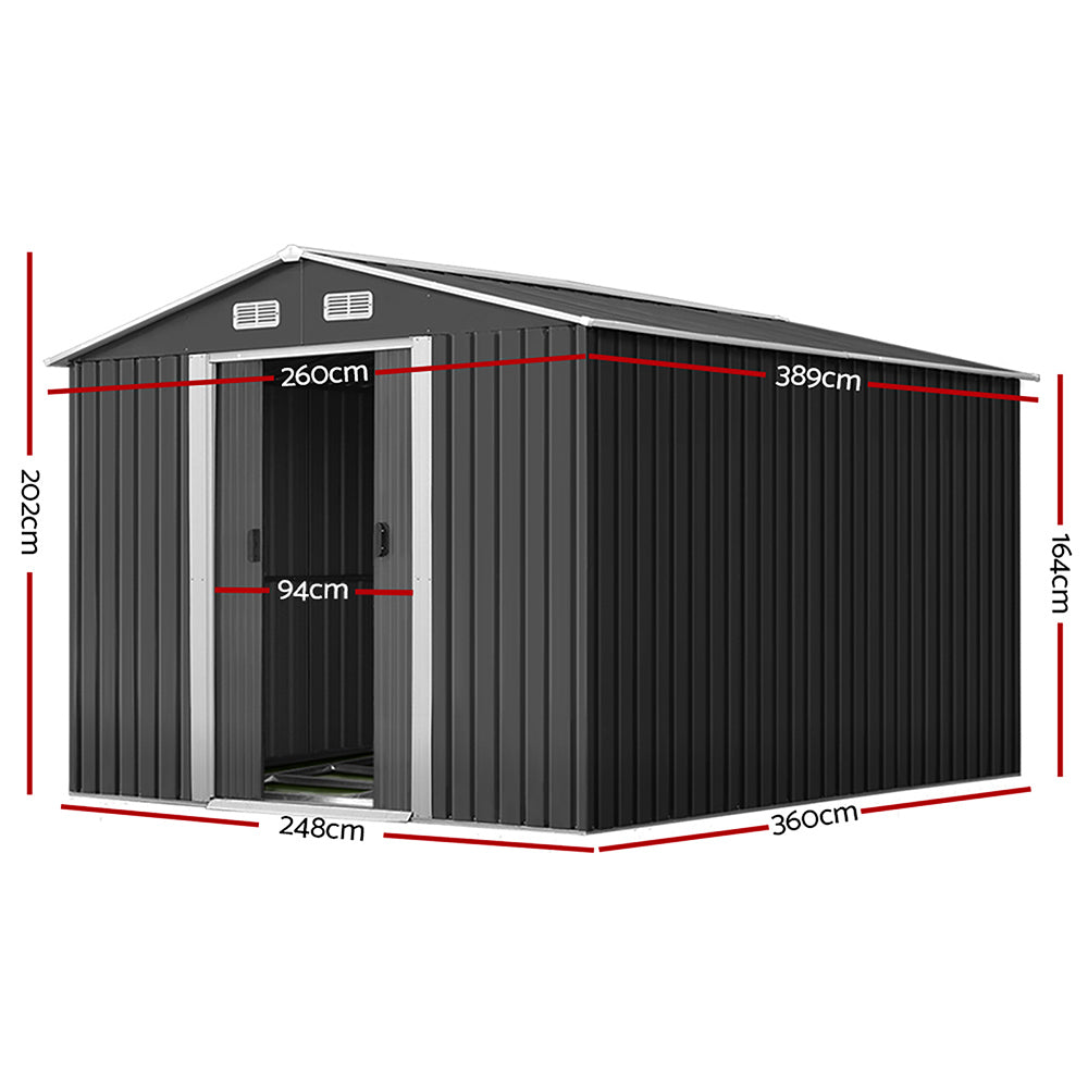 Sheds: Giantz Garden Shed 2.6x3.9M w/Metal Base Sheds Outdoor Storage Workshop Tool Shelter Sliding Door
