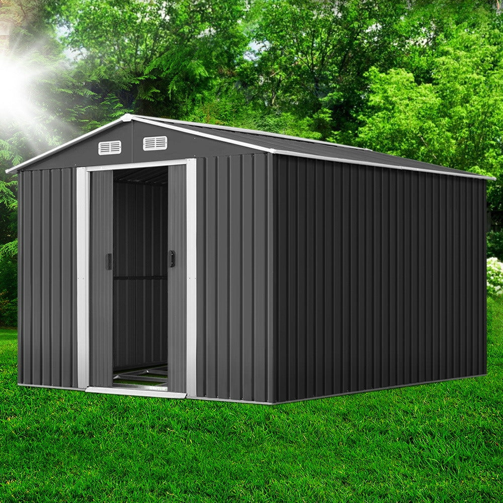 Sheds: Giantz Garden Shed 2.6x3.9M w/Metal Base Sheds Outdoor Storage Workshop Tool Shelter Sliding Door