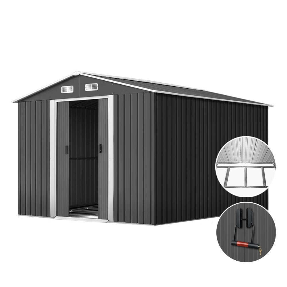 Sheds: Giantz Garden Shed 2.6x3.9M w/Metal Base Sheds Outdoor Storage Workshop Tool Shelter Sliding Door