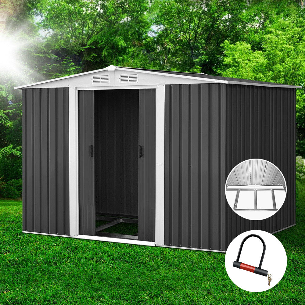 Sheds: Giantz Garden Shed 2.58x2.07M w/Metal Base Sheds Outdoor Storage Double Door Tool