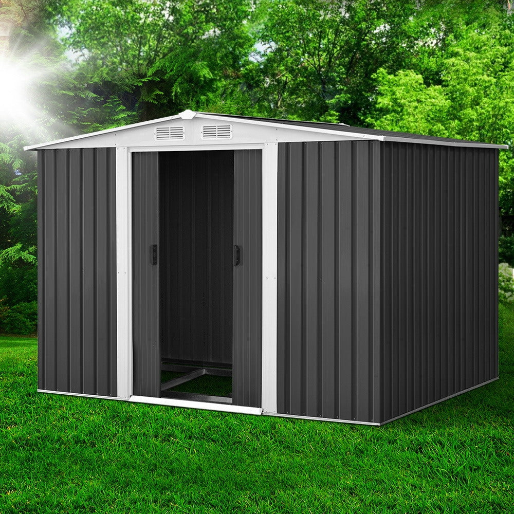 Sheds: Giantz Garden Shed 2.58x2.07M w/Metal Base Sheds Outdoor Storage Double Door Tool