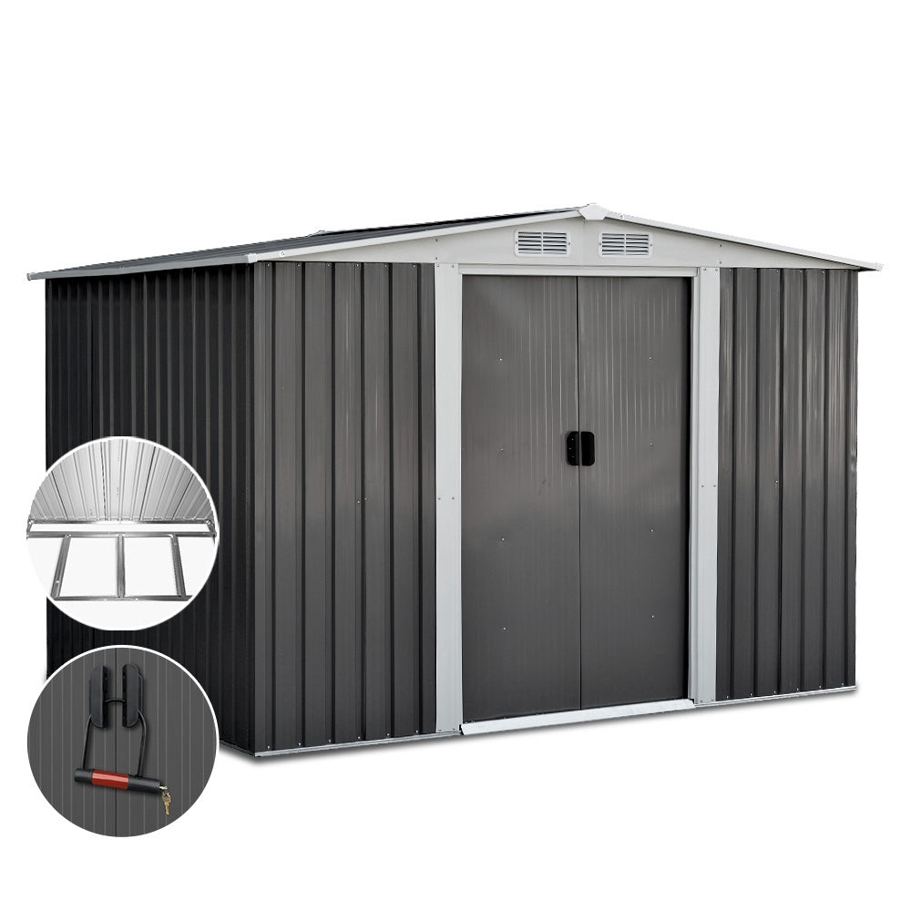 Sheds: Giantz Garden Shed 2.58x2.07M w/Metal Base Sheds Outdoor Storage Double Door Tool