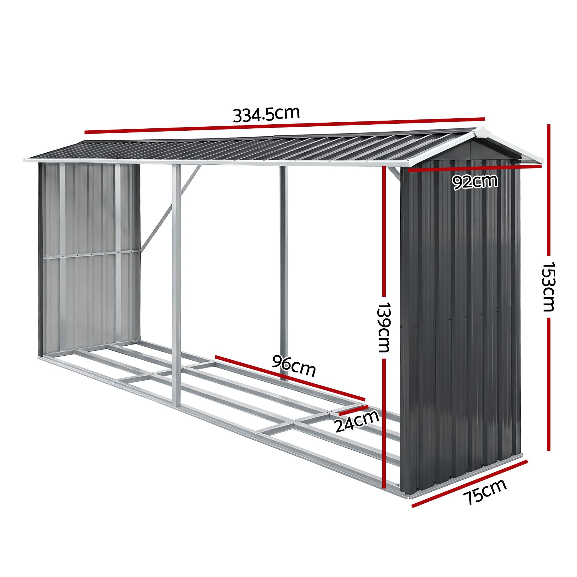 Giantz Firewood Storage Shed 334.5CM x 92CM Outdoor Log Rack Galvanised Steel Wood Holder