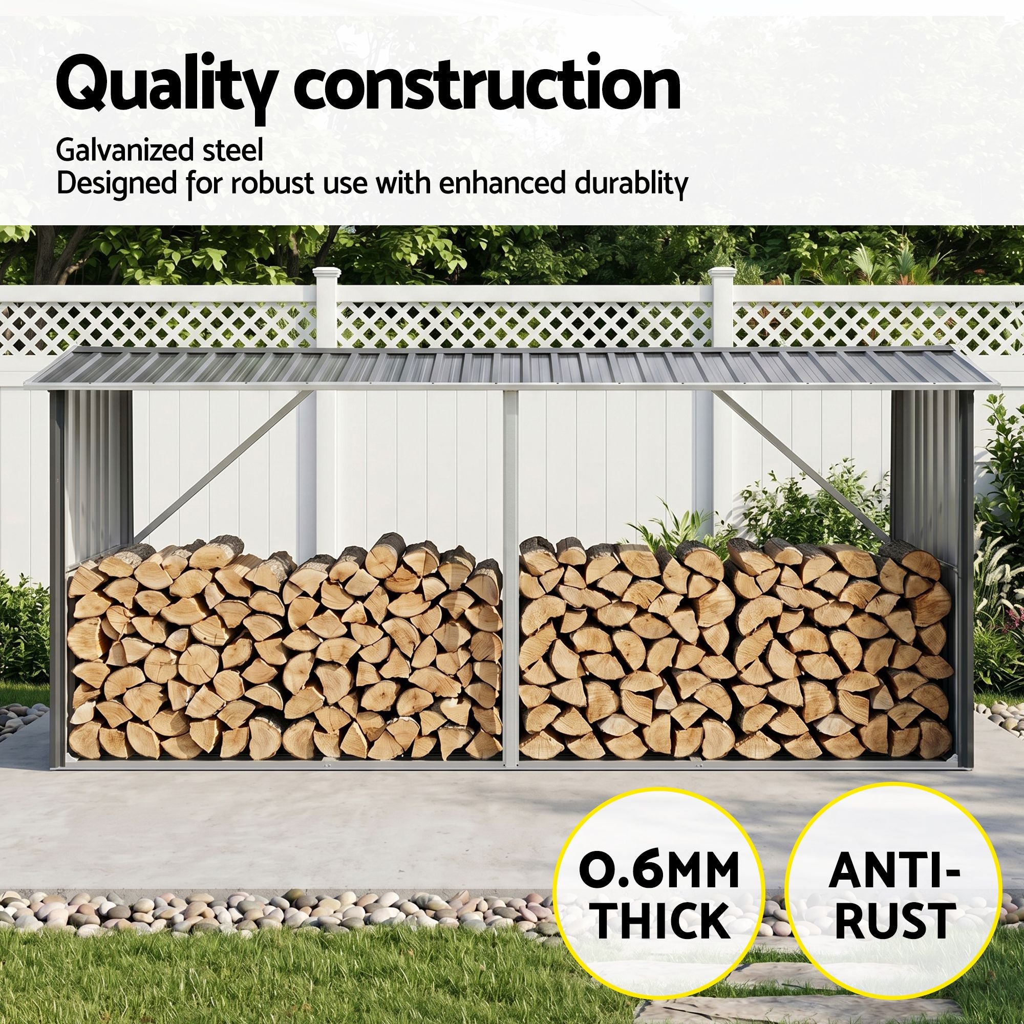 Giantz Firewood Storage Shed 334.5CM x 92CM Outdoor Log Rack Galvanised Steel Wood Holder