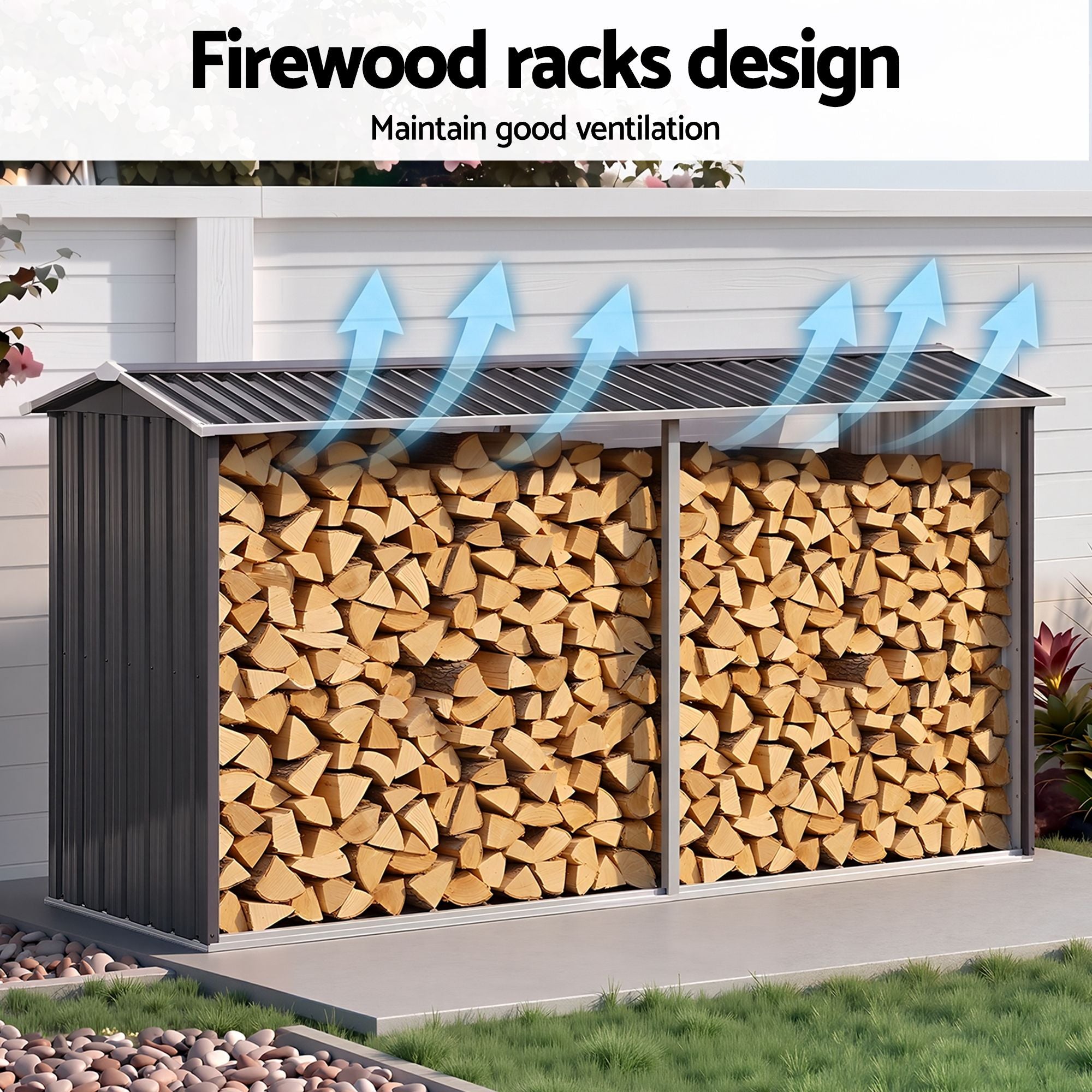 Giantz Firewood Storage Shed 334.5CM x 92CM Outdoor Log Rack Galvanised Steel Wood Holder