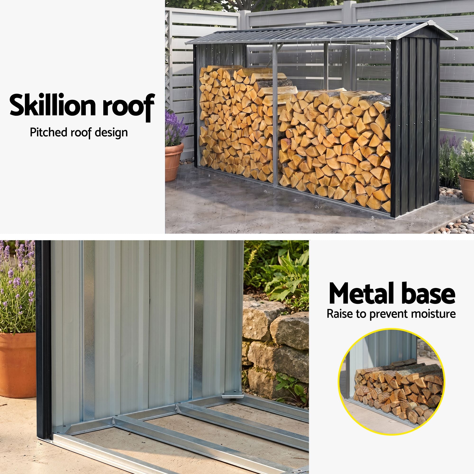 Giantz Firewood Storage Shed 334.5CM x 92CM Outdoor Log Rack Galvanised Steel Wood Holder