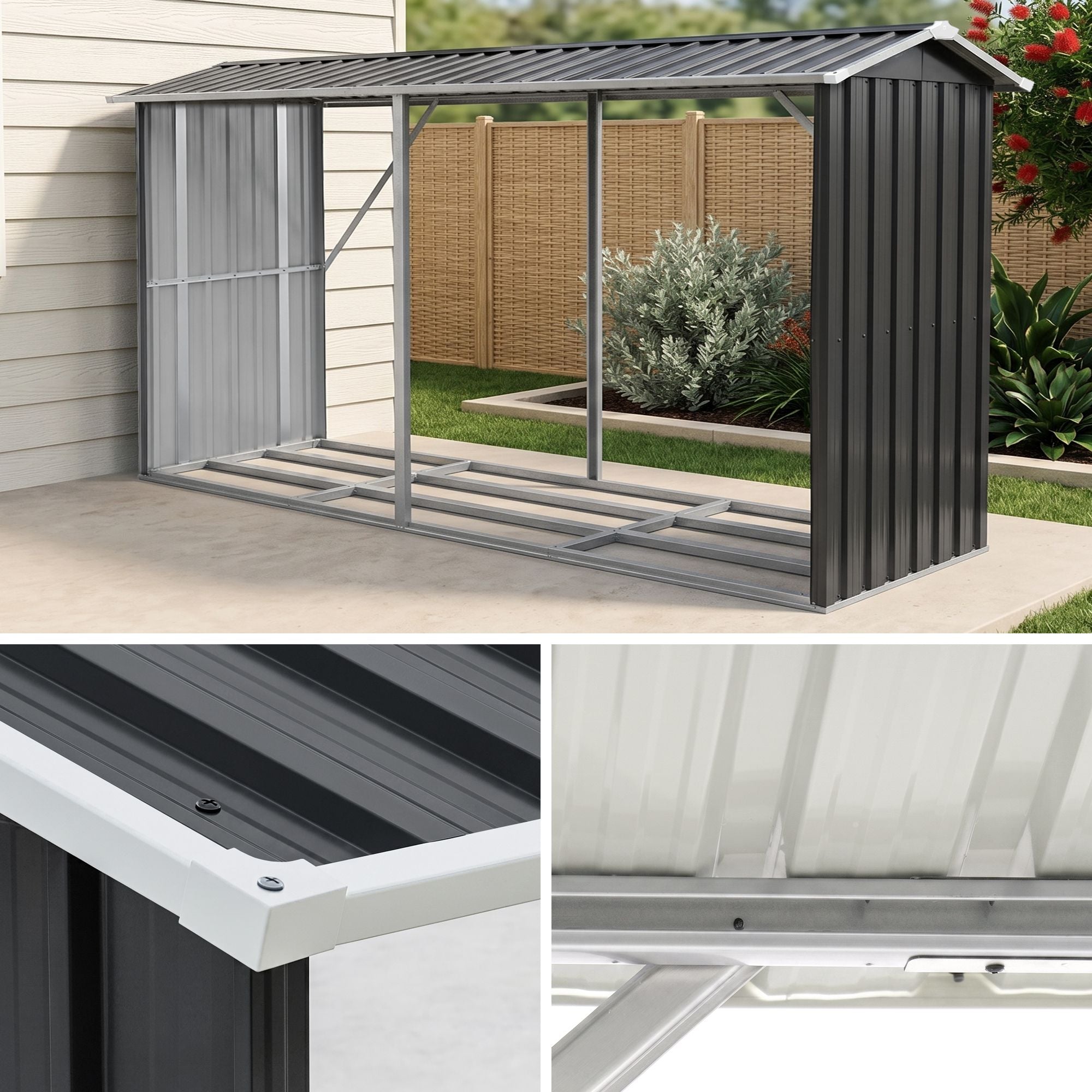 Giantz Firewood Storage Shed 334.5CM x 92CM Outdoor Log Rack Galvanised Steel Wood Holder