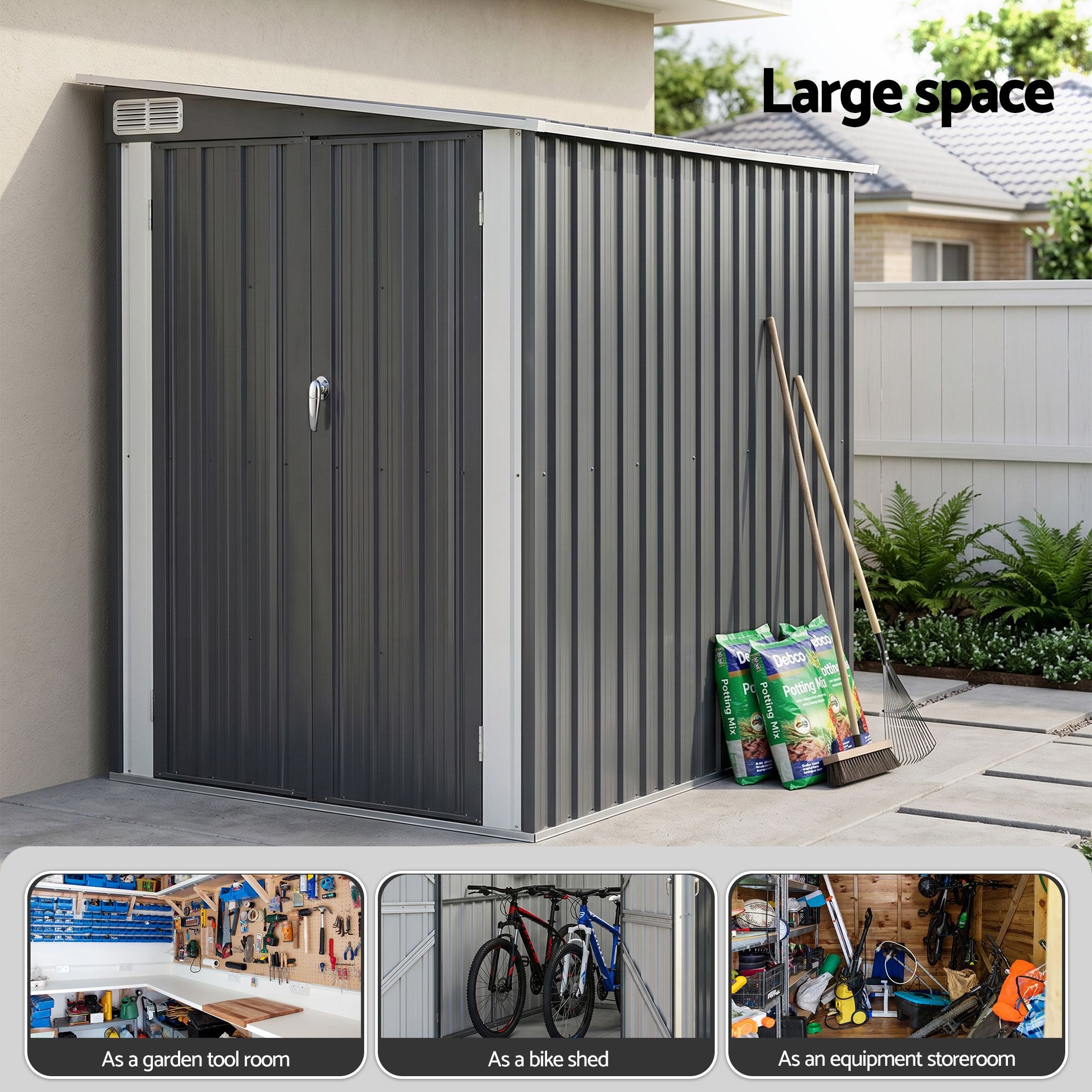 Giantz Garden Shed 118x238cm Lean To Bike Shelter Backyard Outdoor Storage