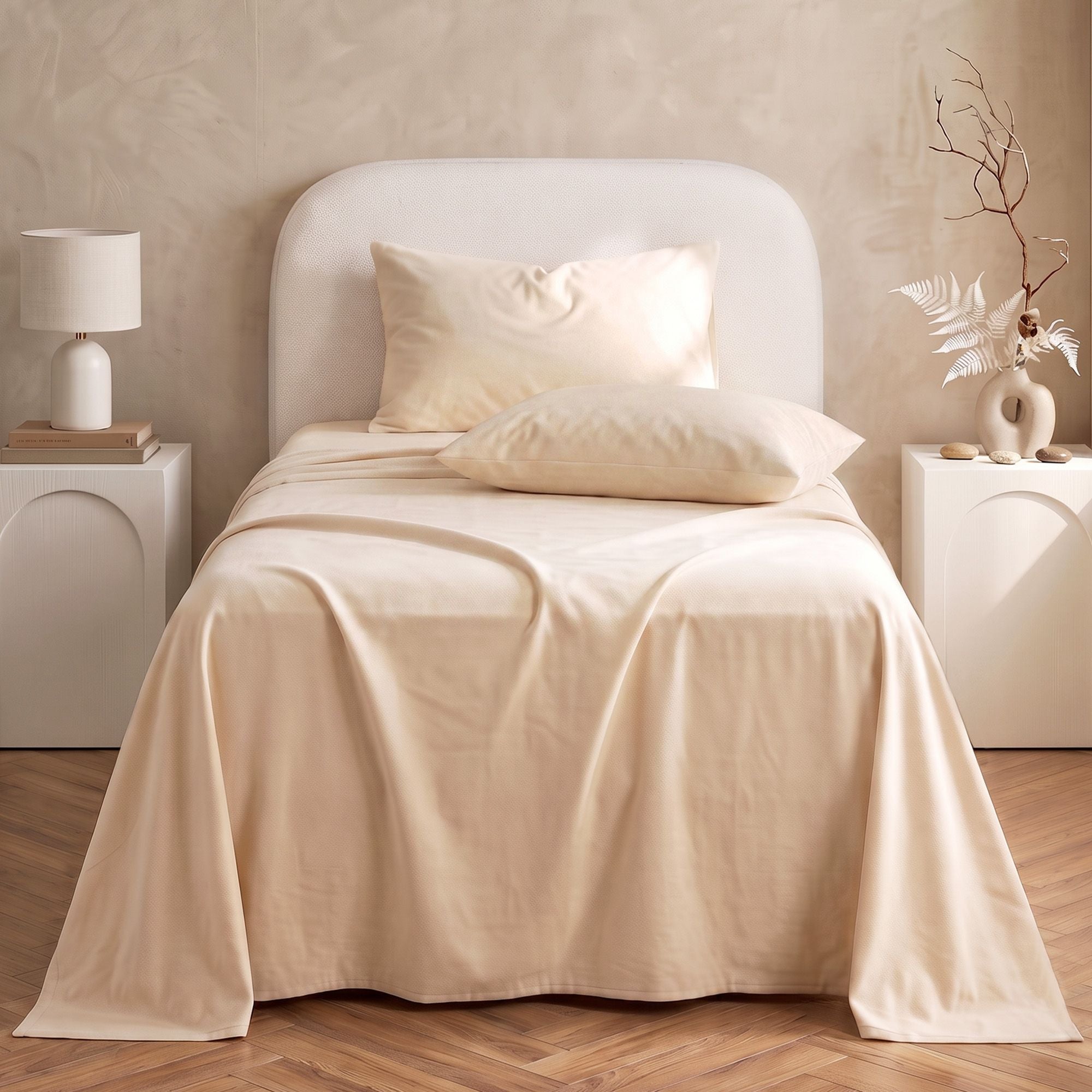 Giselle Single Sheet Set 150 GSM Anti-pilling Micro Flannel, Fast Drying Lightweight 4 Piece, 40CM Deep Pocket Fits Thick Mattress, Cream White
