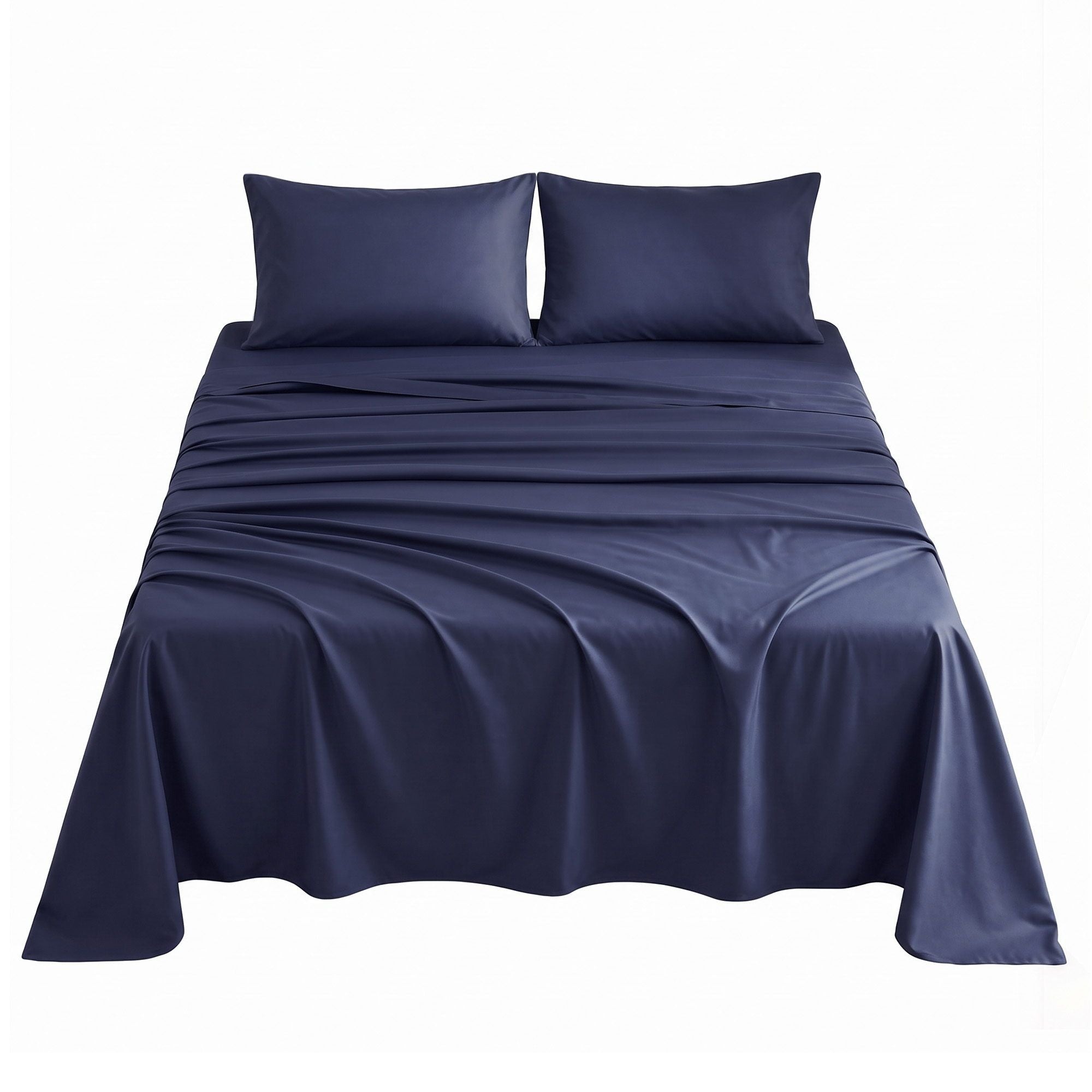 Giselle Double 500TC Cotton 4Pcs Sheet Set with 40cm Extra Deep Pocket for Thick Mattresses Sateen Weave for Sweaty Nights Navy Blue