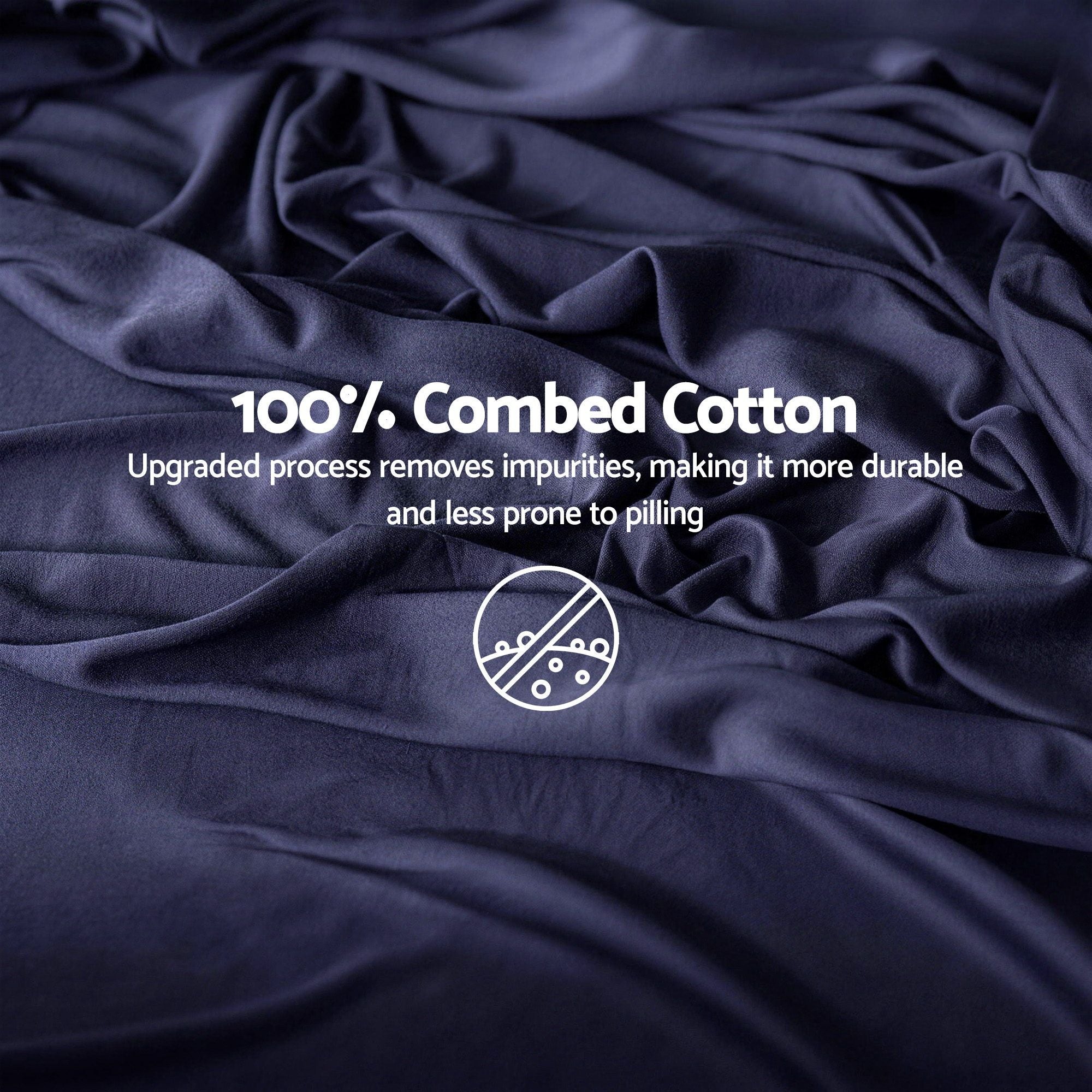 Giselle King 500TC Cotton 4Pcs Sheet Set with 40cm Extra Deep Pocket for Thick Mattresses Sateen Weave for Sweaty Nights Navy Blue