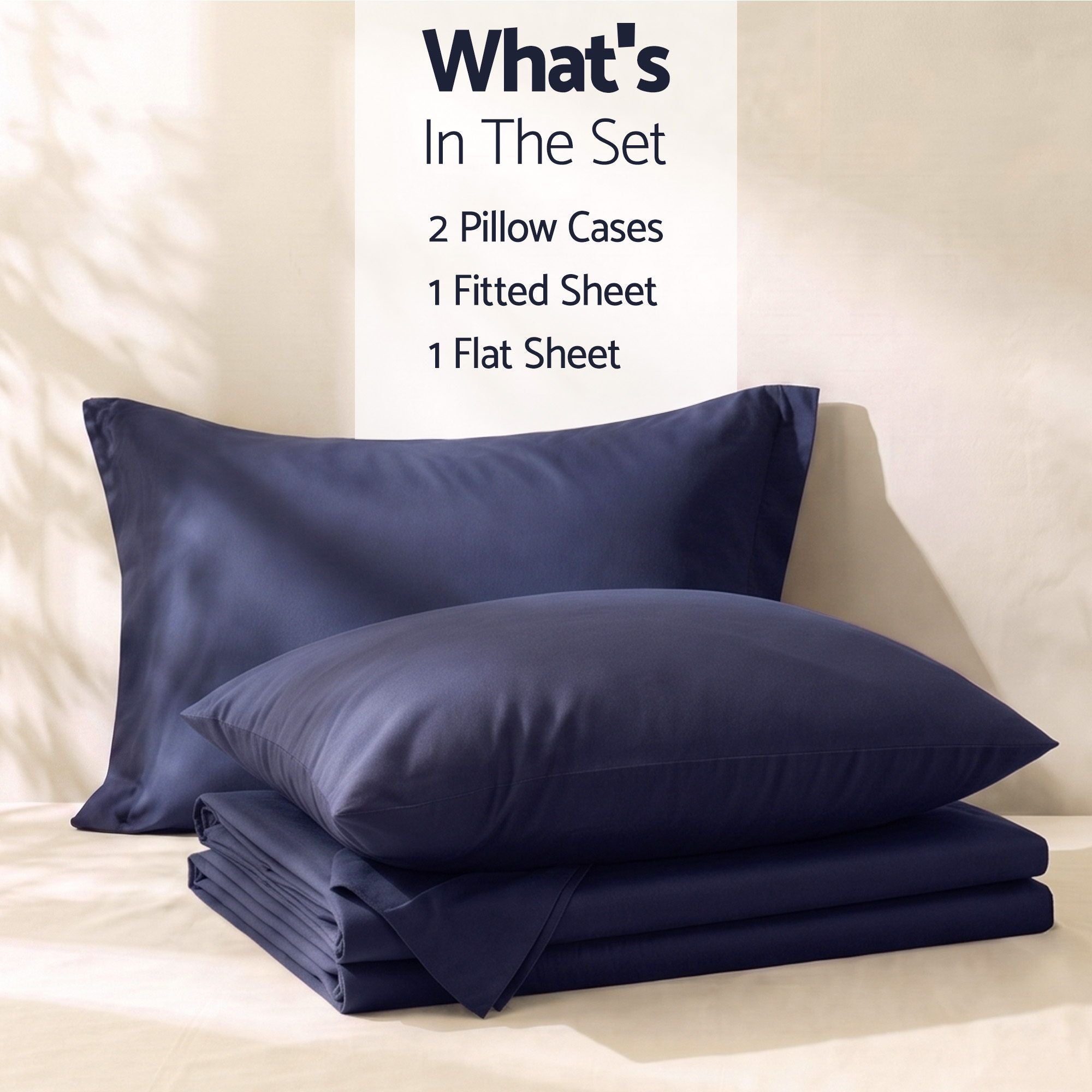 Giselle King 500TC Cotton 4Pcs Sheet Set with 40cm Extra Deep Pocket for Thick Mattresses Sateen Weave for Sweaty Nights Navy Blue