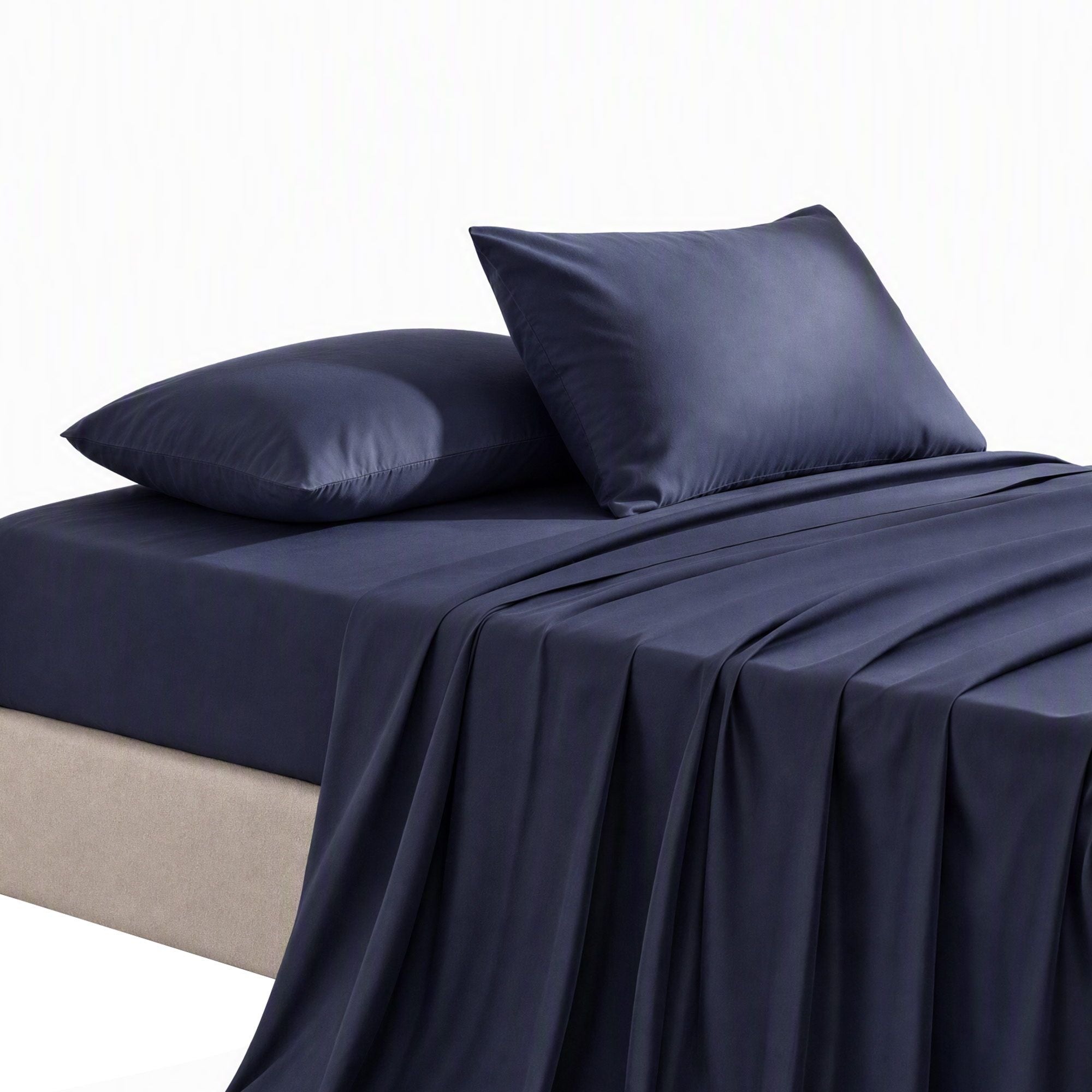 Giselle Single 500TC Cotton 4Pcs Sheet Set with 40cm Extra Deep Pocket for Thick Mattresses Sateen Weave for Sweaty Nights Navy Blue
