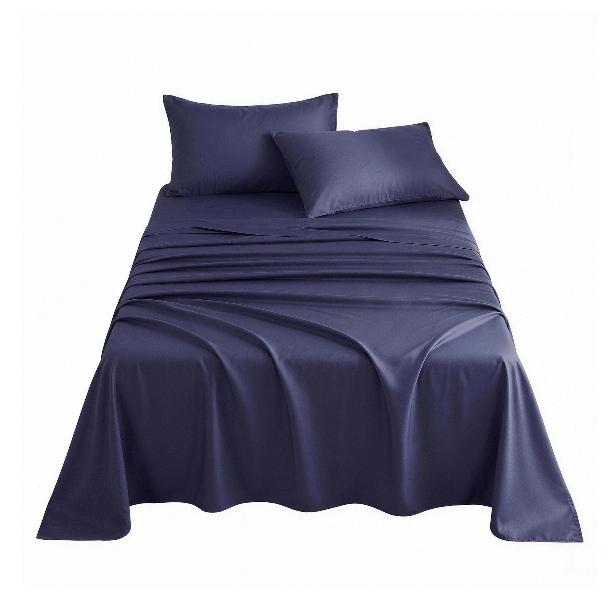 Giselle Single 500TC Cotton 4Pcs Sheet Set with 40cm Extra Deep Pocket for Thick Mattresses Sateen Weave for Sweaty Nights Navy Blue
