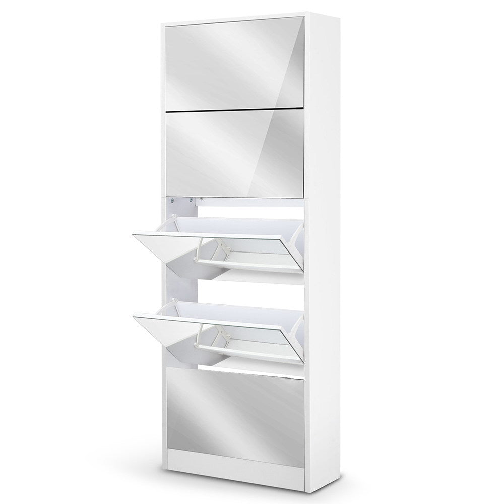 Shoe Storage: Artiss Shoe Rack Cabinet Mirror 25 Pairs White