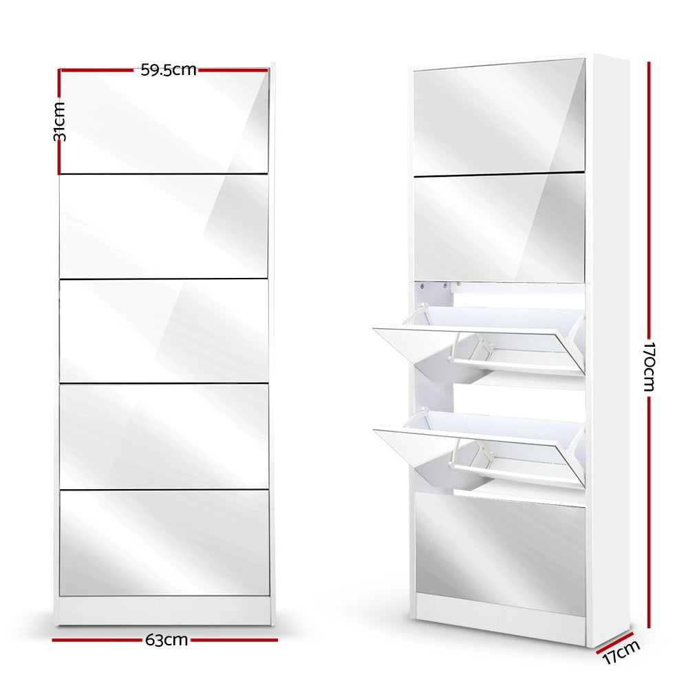 Shoe Storage: Artiss Shoe Rack Cabinet Mirror 25 Pairs White