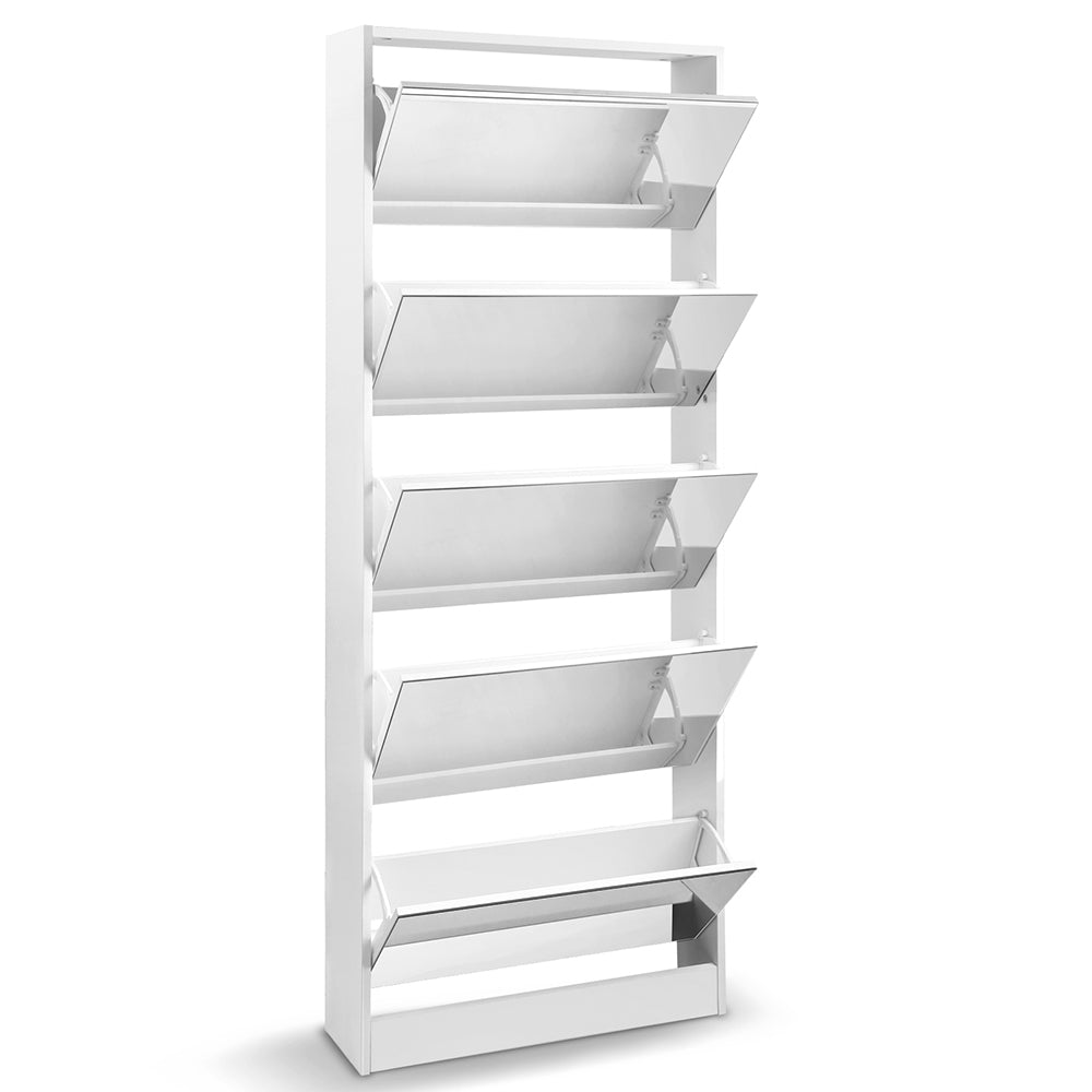 Shoe Storage: Artiss Shoe Rack Cabinet Mirror 25 Pairs White