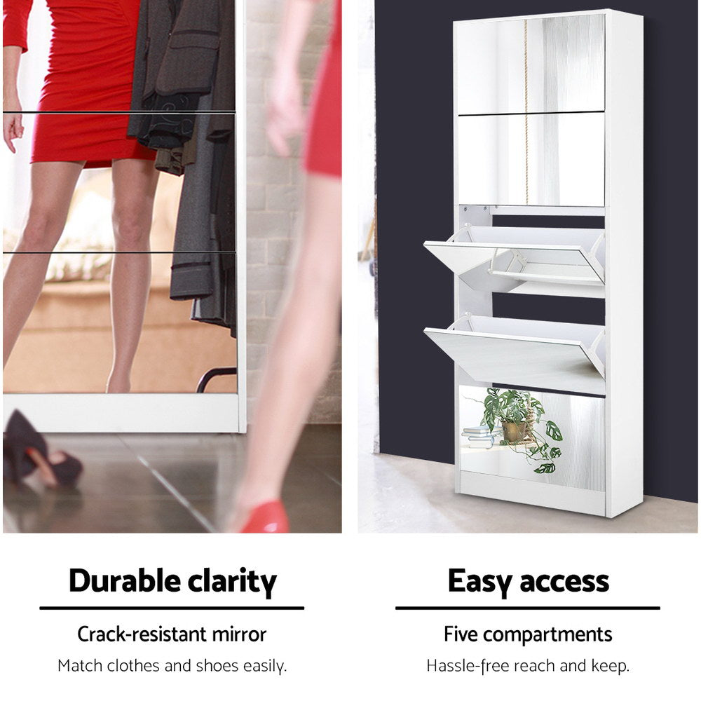 Shoe Storage: Artiss Shoe Rack Cabinet Mirror 25 Pairs White