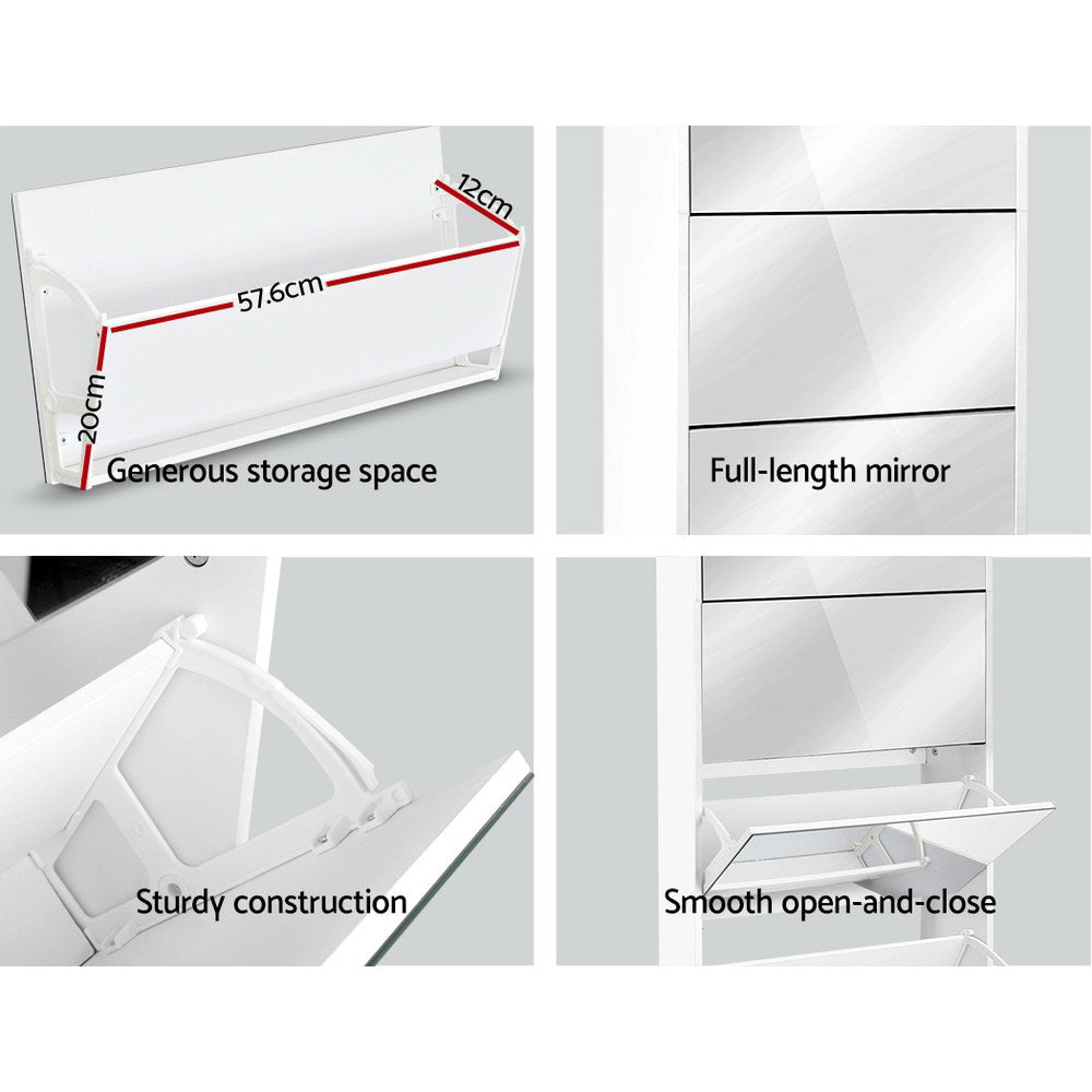 Shoe Storage: Artiss Shoe Rack Cabinet Mirror 25 Pairs White