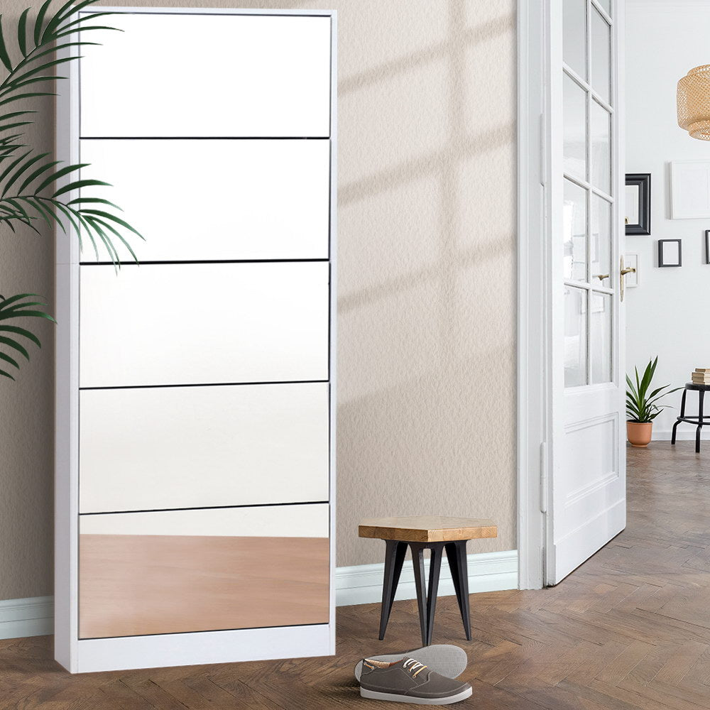 Shoe Storage: Artiss Shoe Rack Cabinet Mirror 25 Pairs White