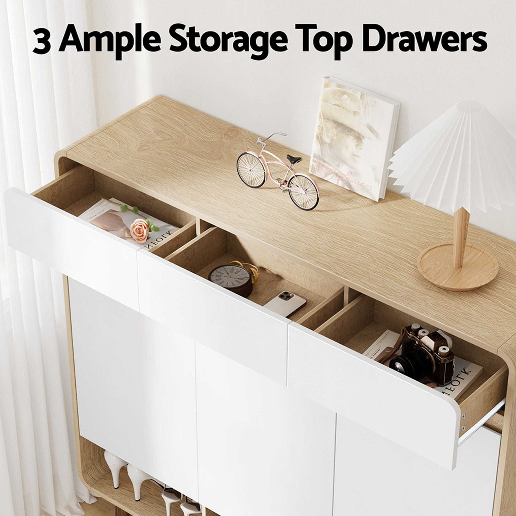 Artiss Shoe Rack Cabinet Wooden & Bamboo Clothes Rack Set Storage Shelf White Pine
