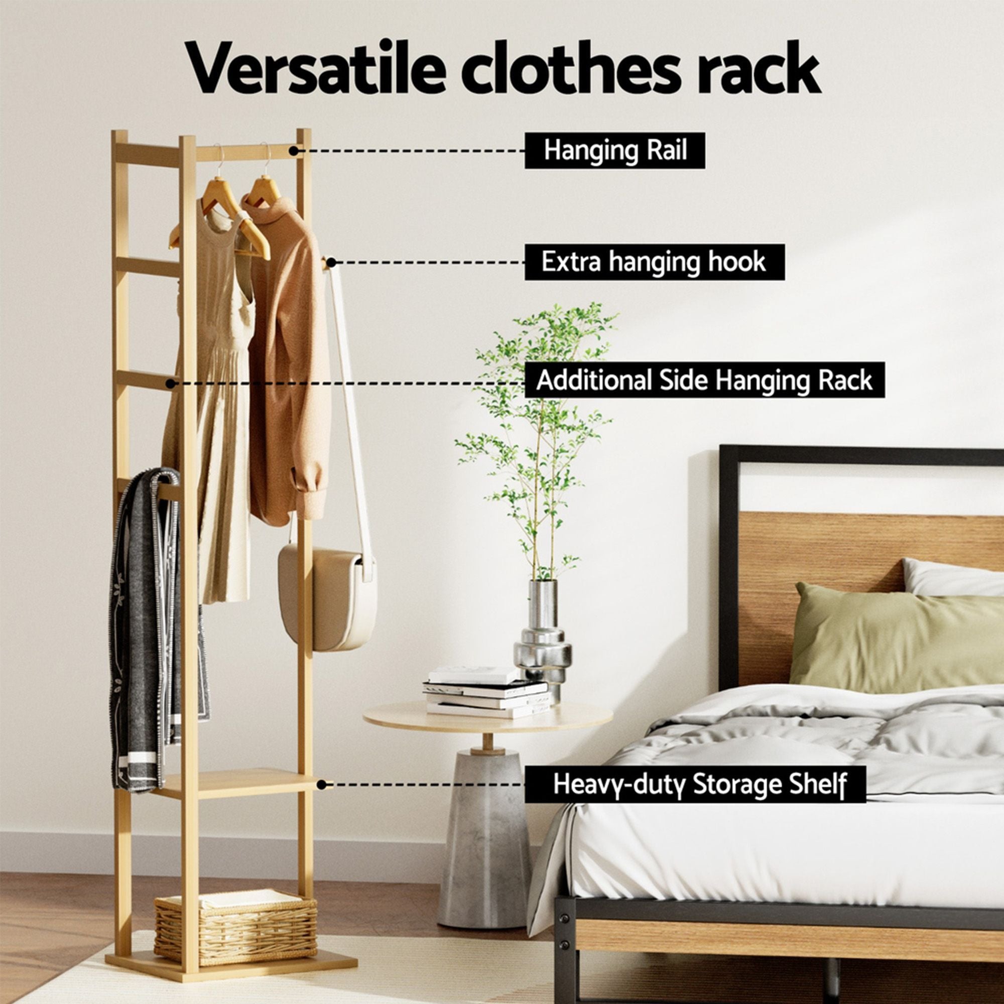 Artiss Shoe Rack Cabinet Wooden & Bamboo Clothes Rack Set Storage Shelf White Pine