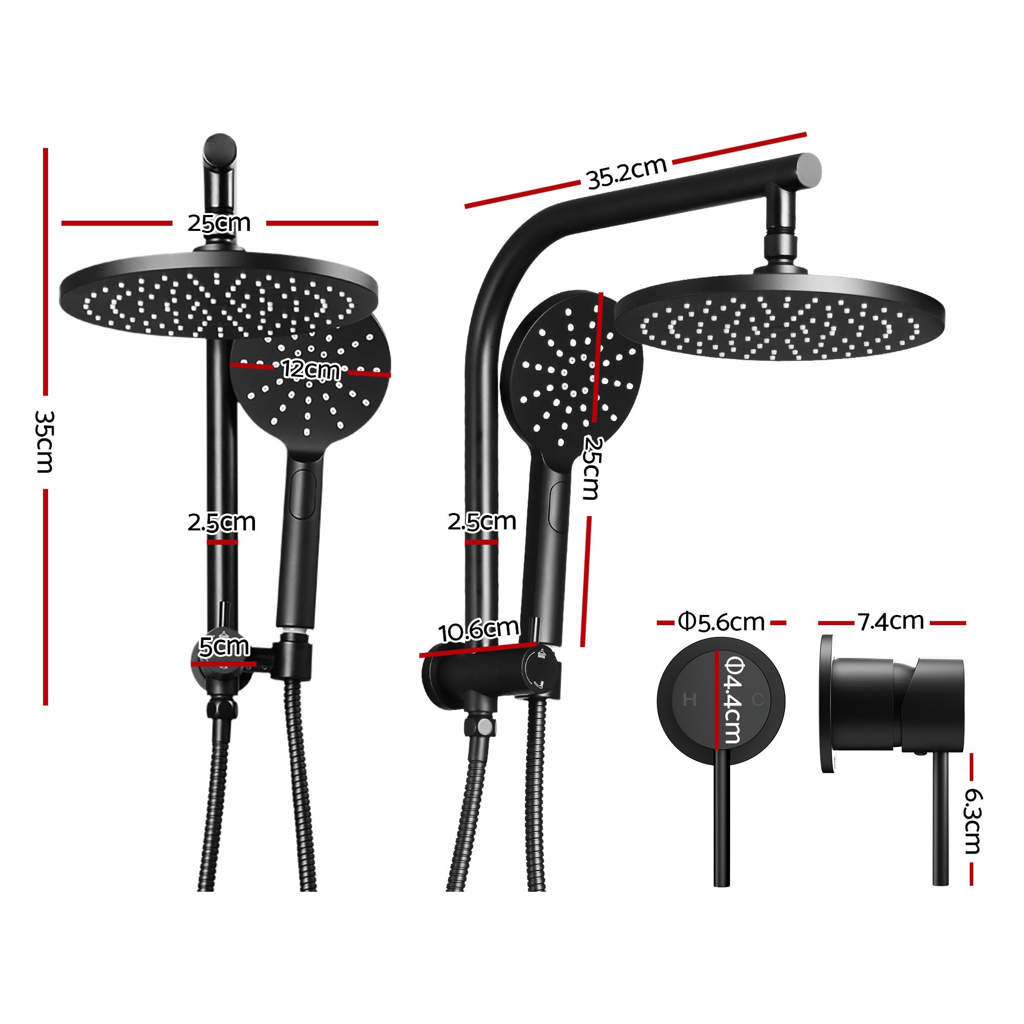 Cefito 9'' Rain Shower Head Set Handheld Round High Pressure Mixer Tap Chrome