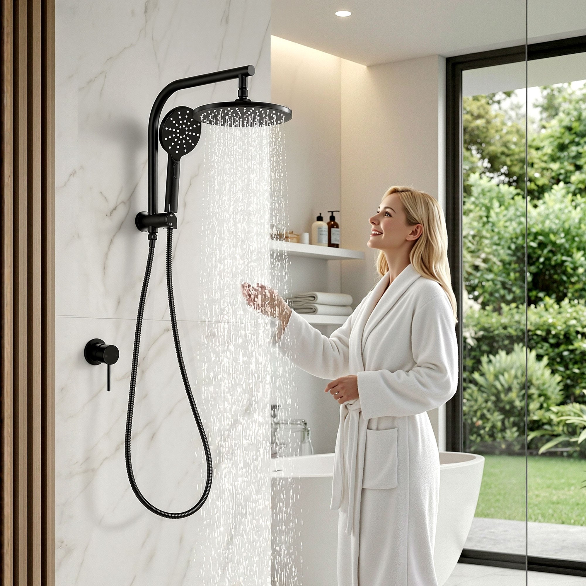 Cefito 9'' Rain Shower Head Set Handheld Round High Pressure Mixer Tap Chrome