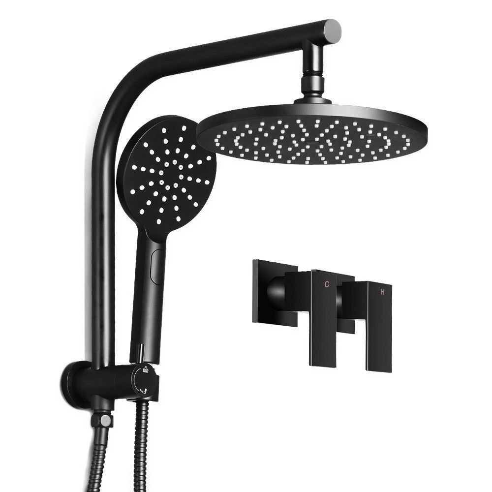 Shower Accessories: Cefito 9'' Rain Shower Head Set Handheld Round High Pressure Twins Tap Black