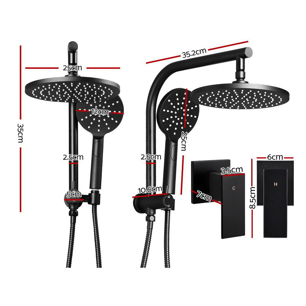 Shower Accessories: Cefito 9'' Rain Shower Head Set Handheld Round High Pressure Twins Tap Black