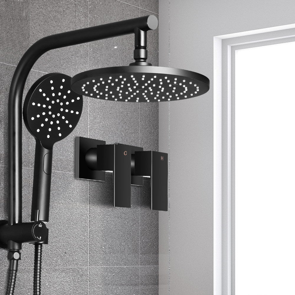 Shower Accessories: Cefito 9'' Rain Shower Head Set Handheld Round High Pressure Twins Tap Black