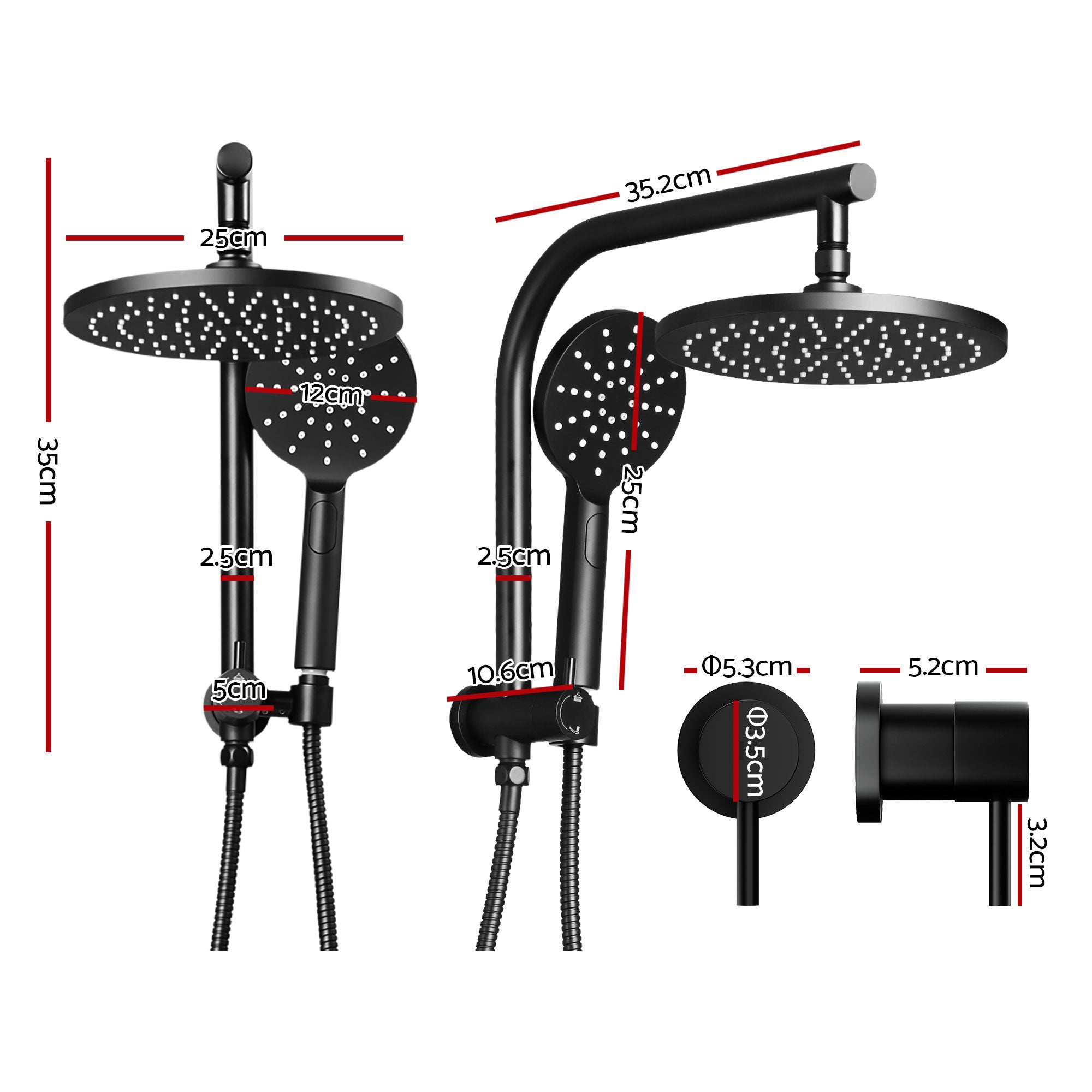 Cefito 9'' Rain Shower Head Set Handheld Round High Pressure Twins Tap Chrome