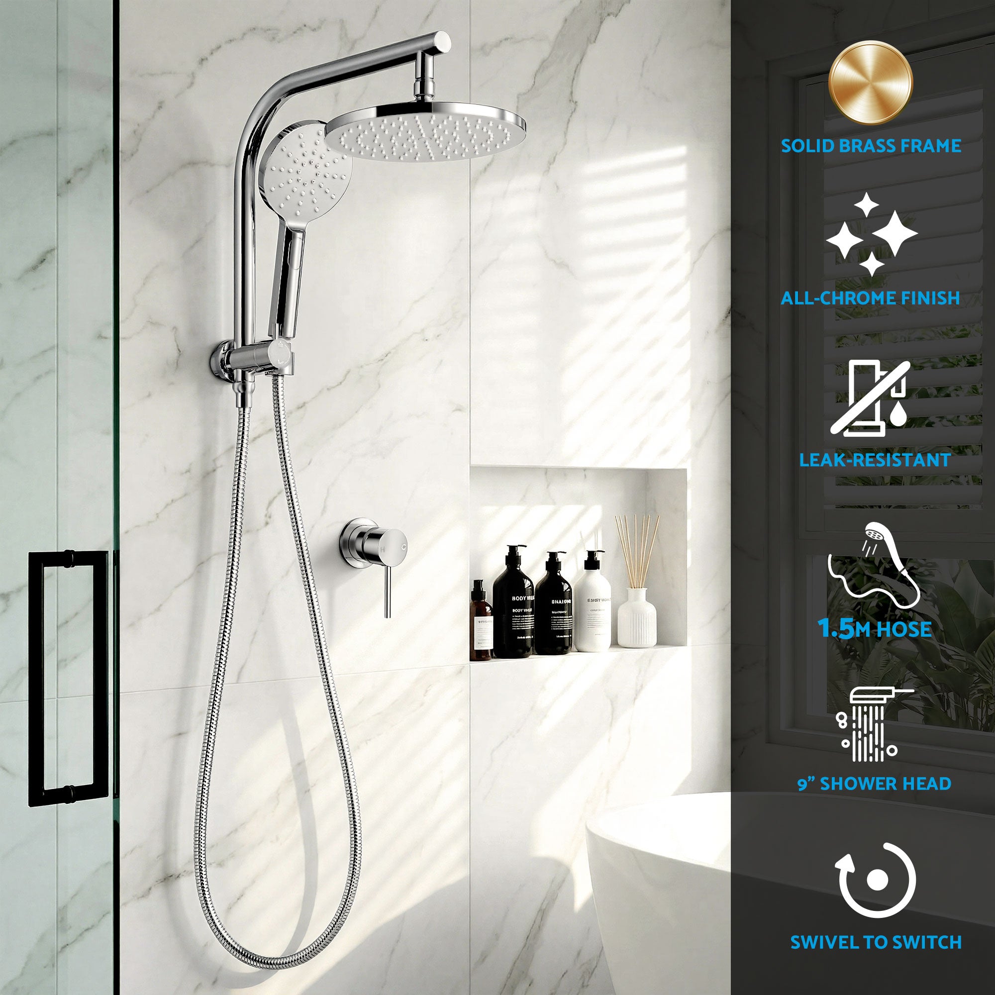 Cefito 9'' Rain Shower Head Set Handheld Round High Pressure Mixer Tap Chrome