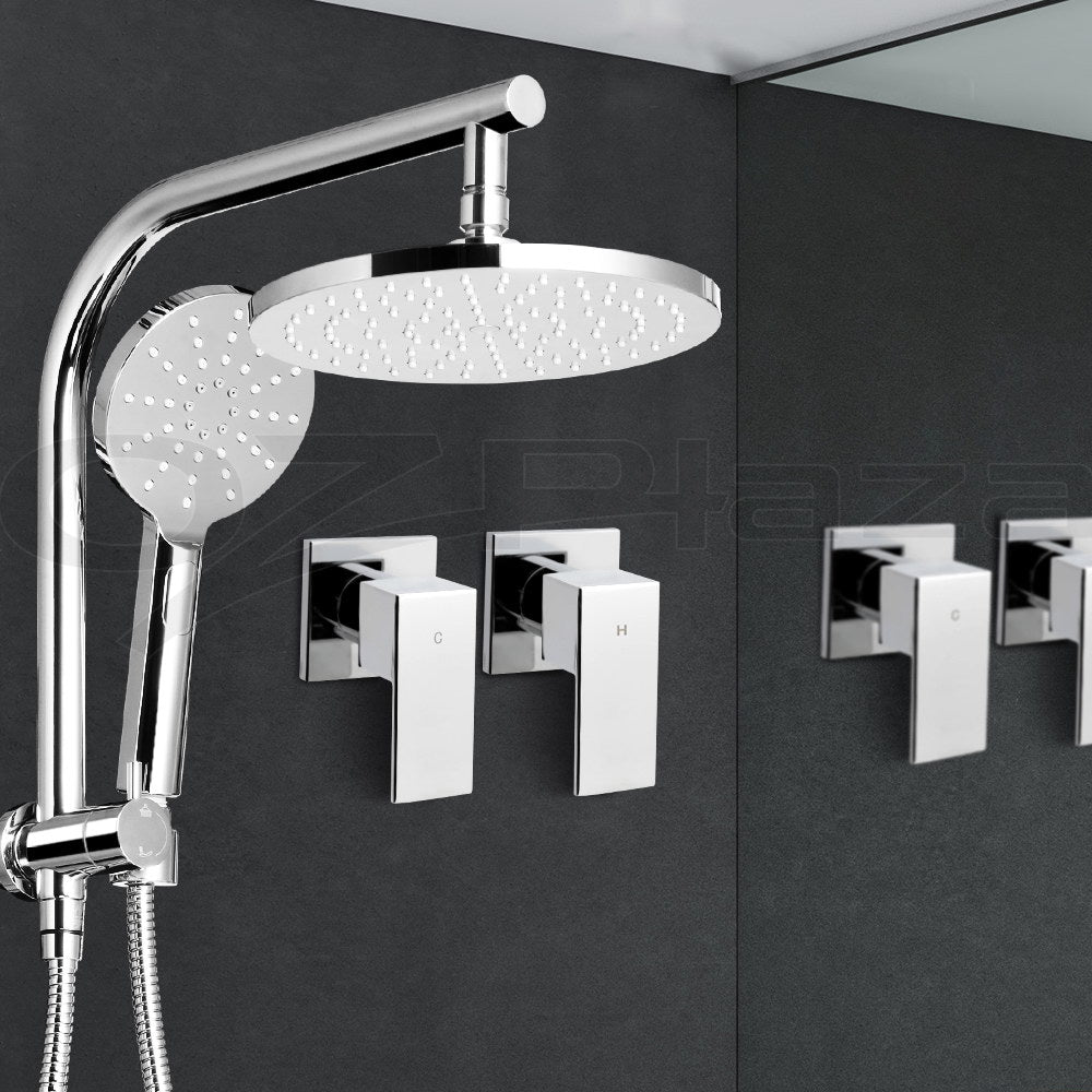 Shower Accessories: Cefito 9'' Rain Shower Head Set Handheld Round High Pressure Twins Tap Chome