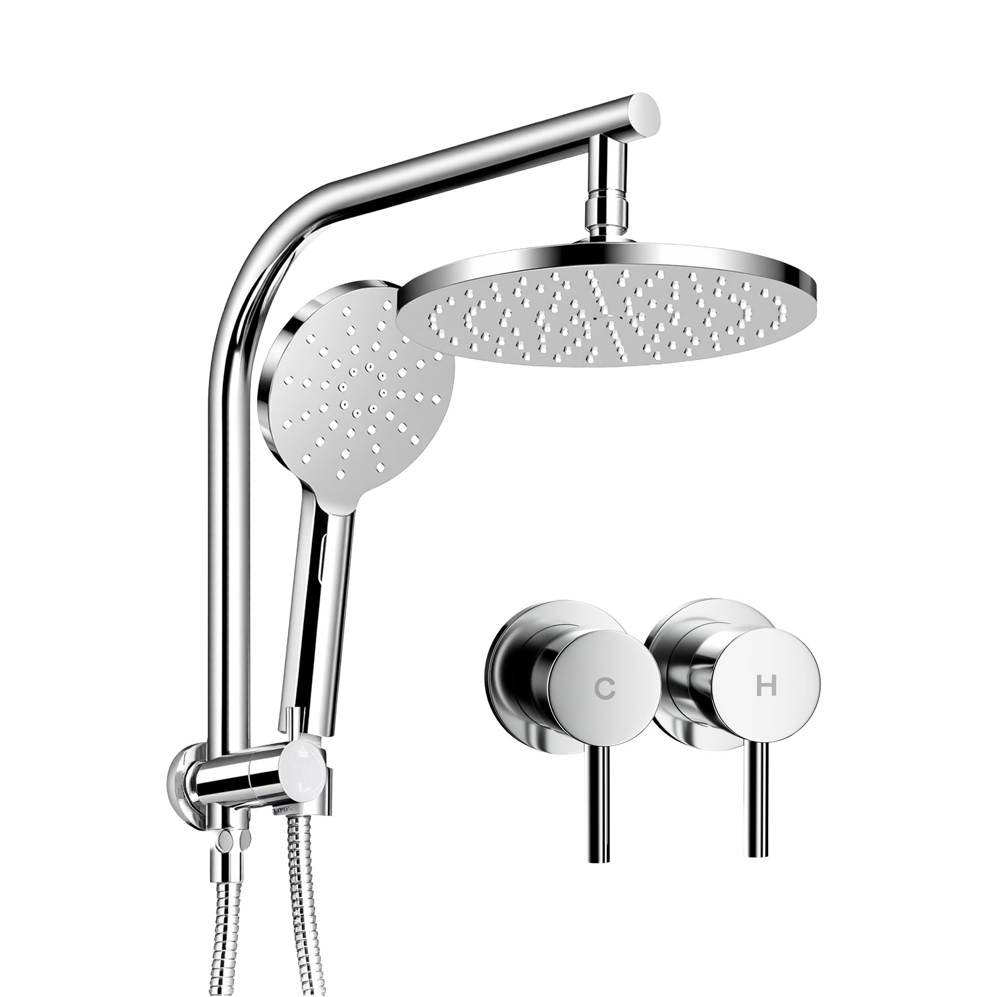 Cefito 9'' Rain Shower Head Set Handheld Round High Pressure Twins Tap Chrome